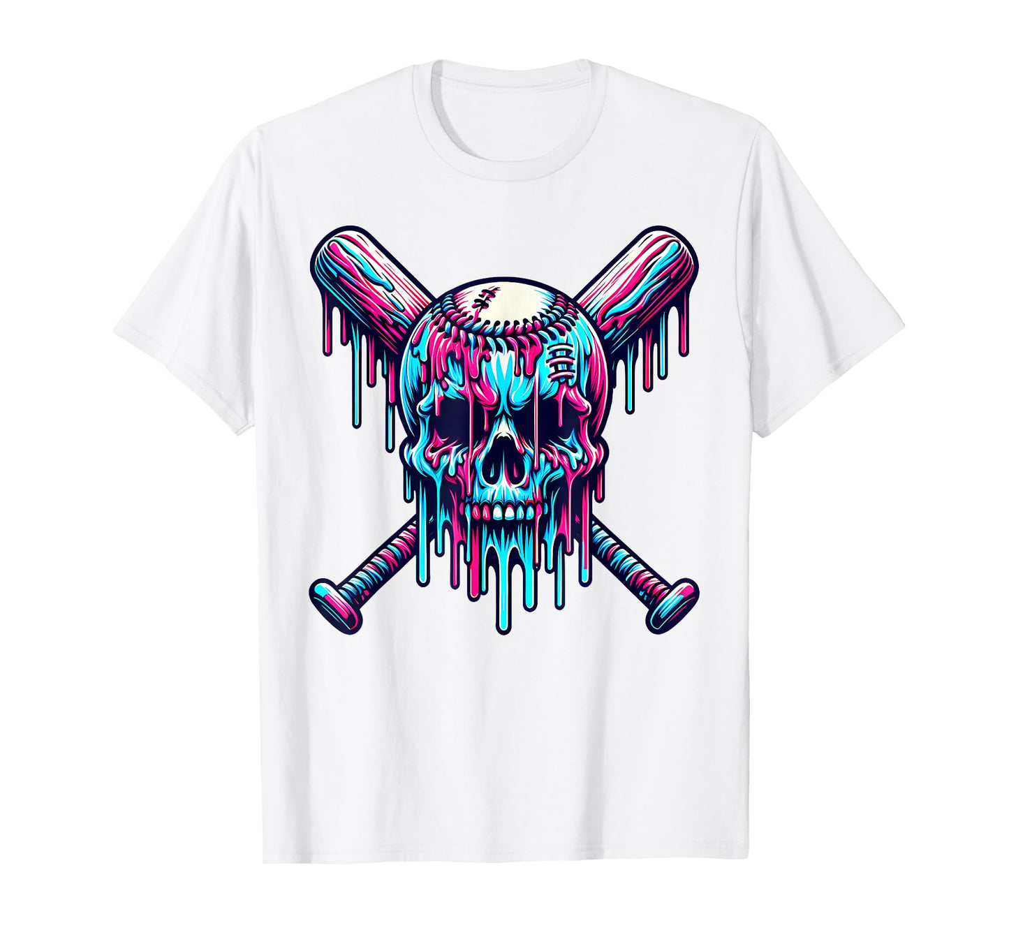 Halloween Baseball Skull Drip T-Shirt - Minimalist Print Men Women - T-Shirt, Sweatshirt, Hoodie