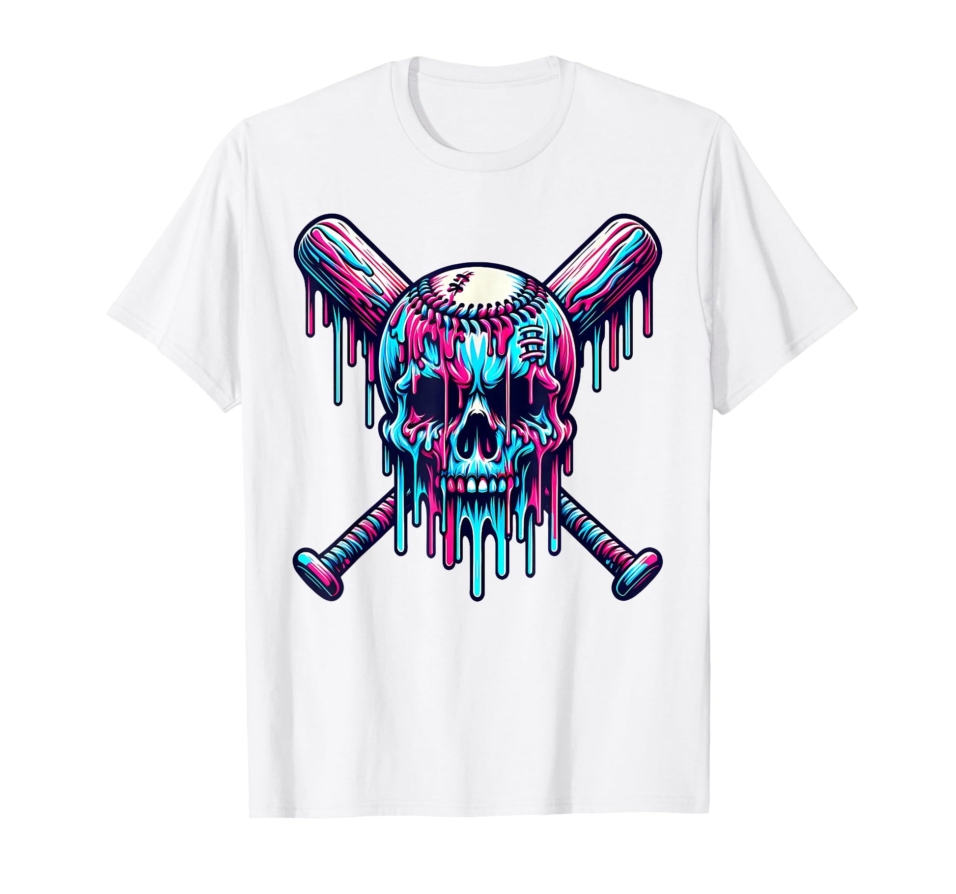 Halloween Baseball Skull Drip T-Shirt - Minimalist Print Men Women - T-Shirt, Sweatshirt, Hoodie