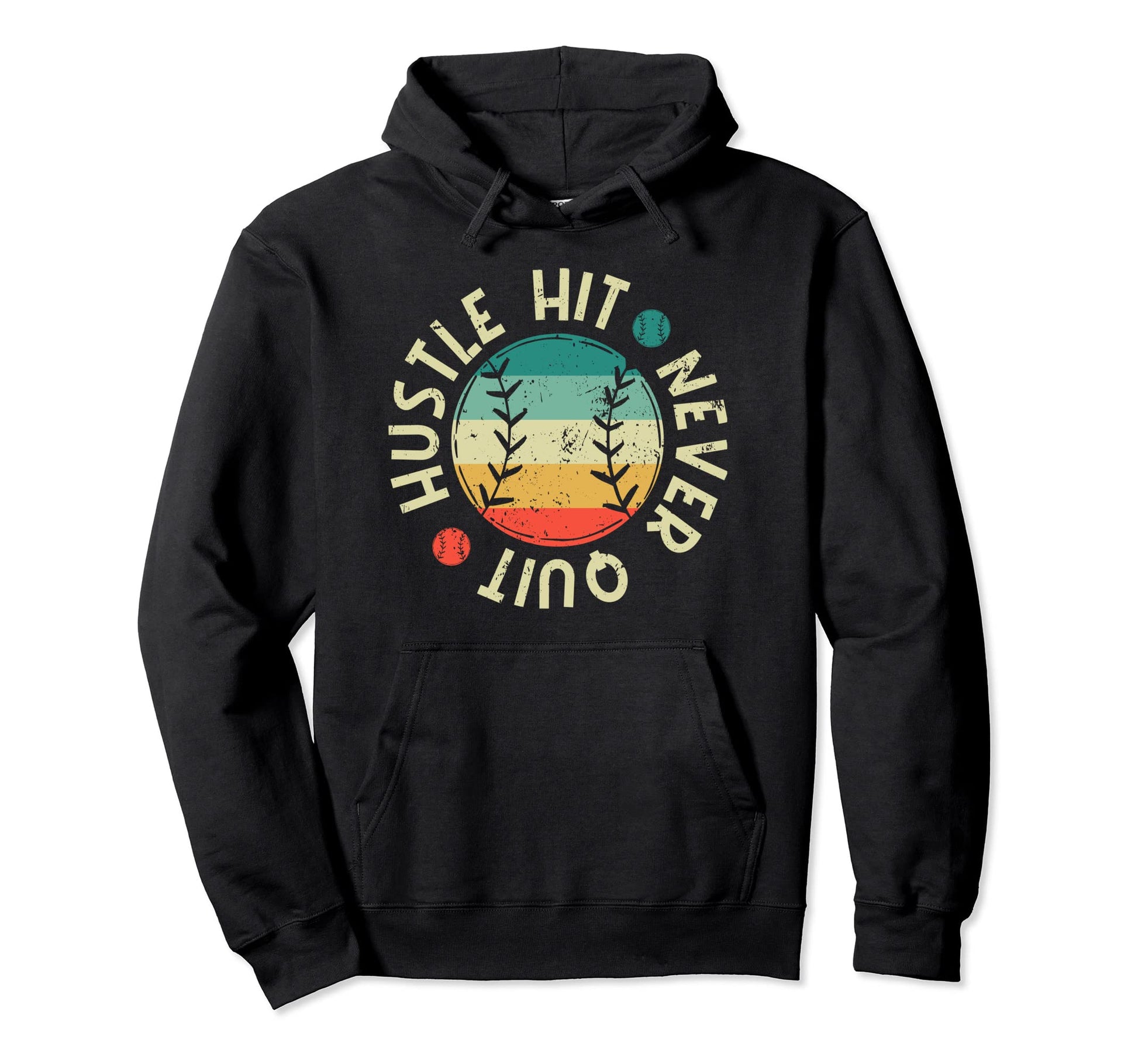 Hustle Hit Never Quit Baseball Love Funny Hoodie - Graphic Print Men Women - T-Shirt, Sweatshirt, Hoodie