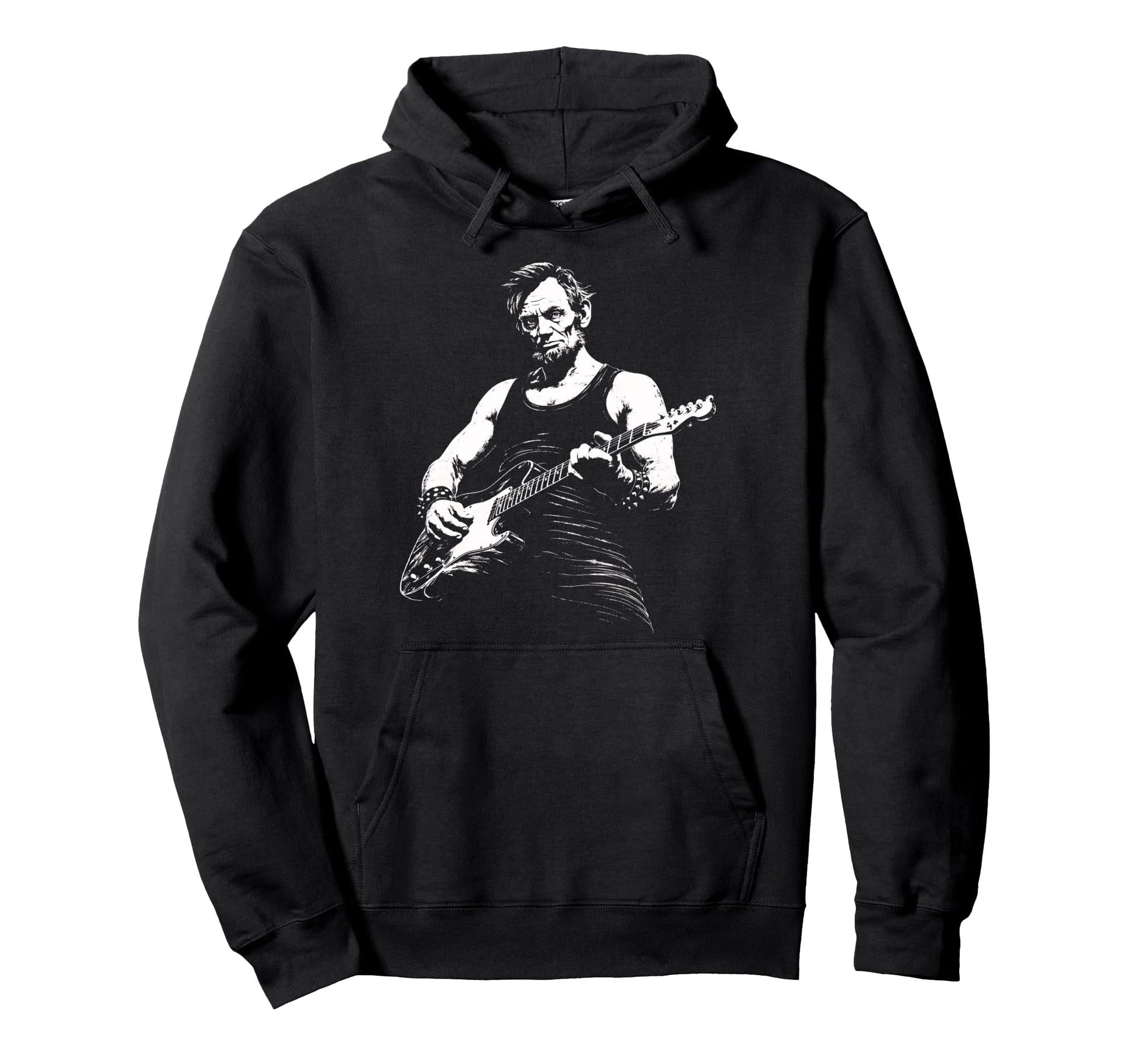 Abraham Lincoln Playing Guitar Funny Hoodie - Unique Graphic Unisex - T-Shirt, Sweatshirt, Hoodie
