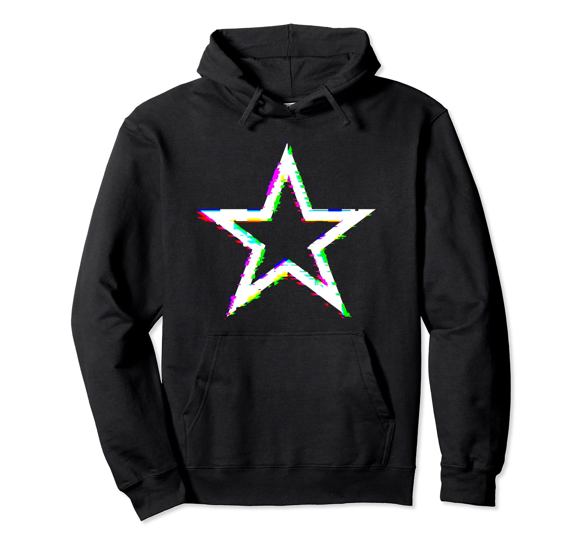 Cyber Y2K Star Front Black And White Hoodie - Casual Everyday Wear Unisex - T-Shirt, Sweatshirt, Hoodie