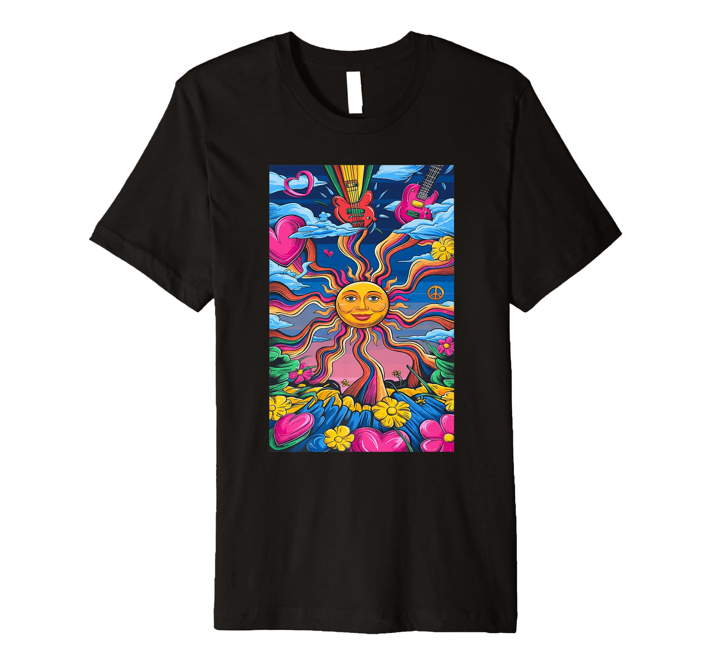 Sunflower Harmony Peaceful Bliss 60S T-Shirt - Custom Art Print Unisex - T-Shirt, Sweatshirt, Hoodie