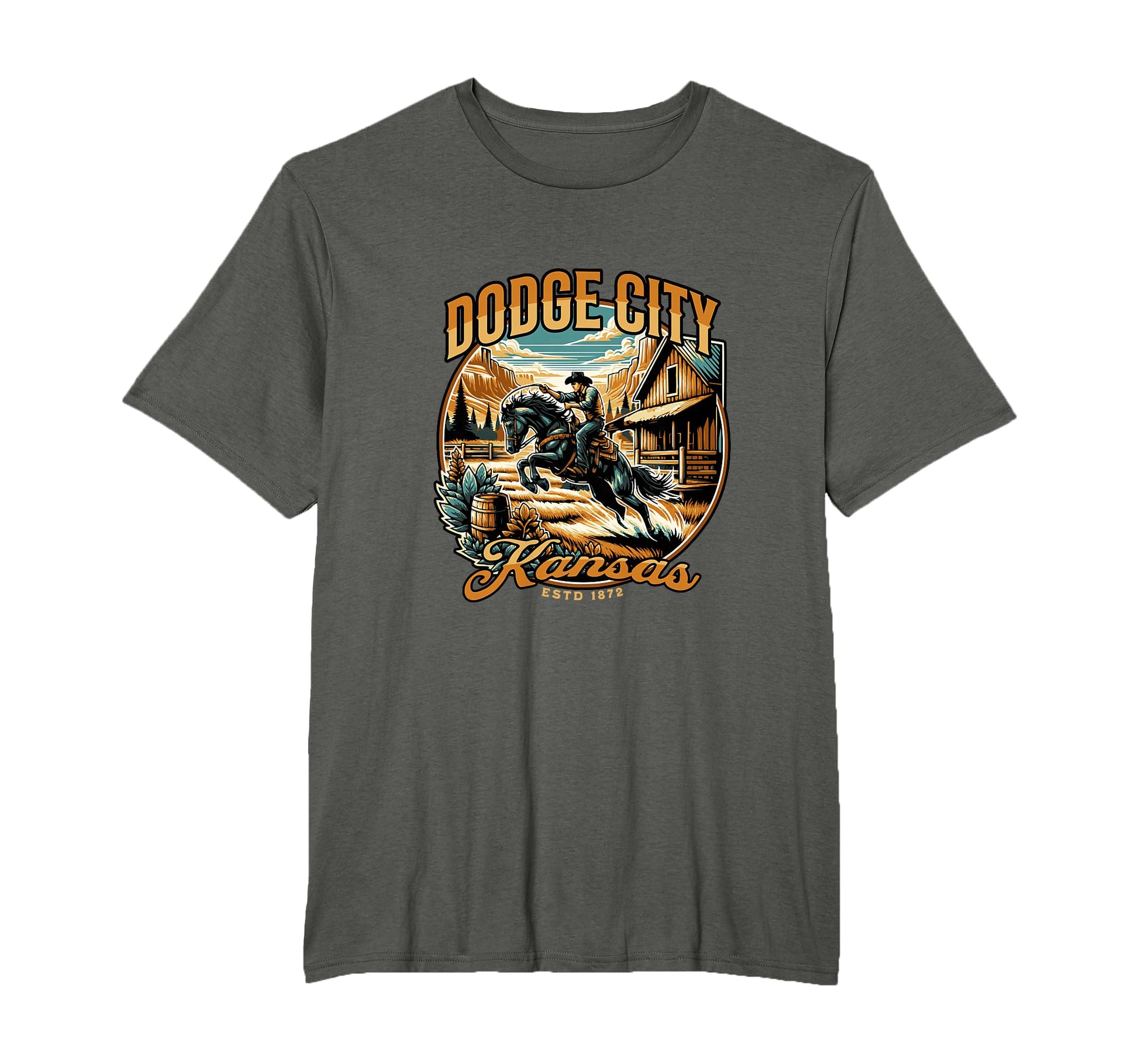 Dodge City Kansas Old Western Wild Cowboy T-Shirt - Novelty Apparel Unisex - T-Shirt, Sweatshirt, Hoodie