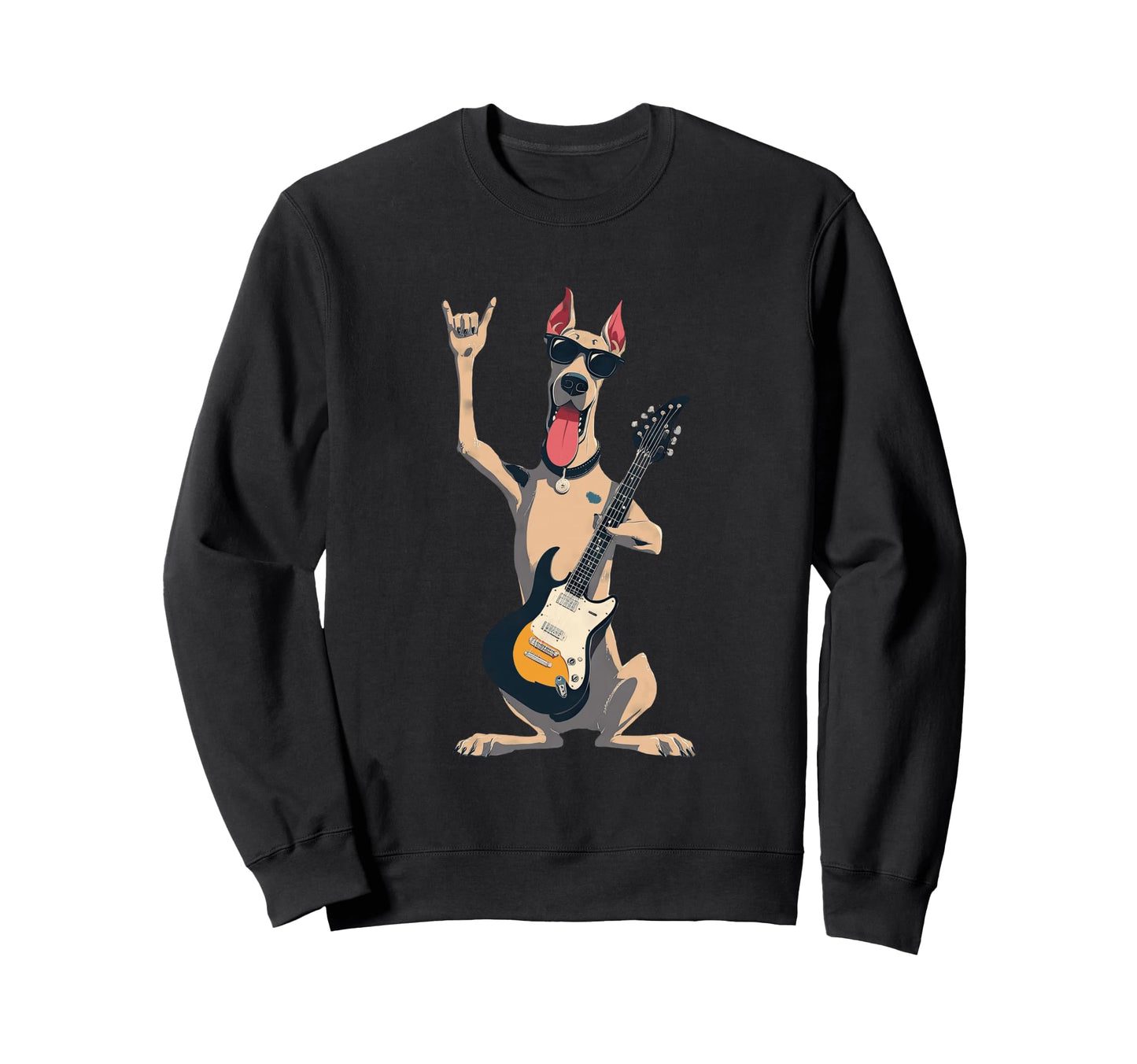 Funny Rock Dog Guitar Playing Sweatshirt - Minimalist Print Men Women - T-Shirt, Sweatshirt, Hoodie