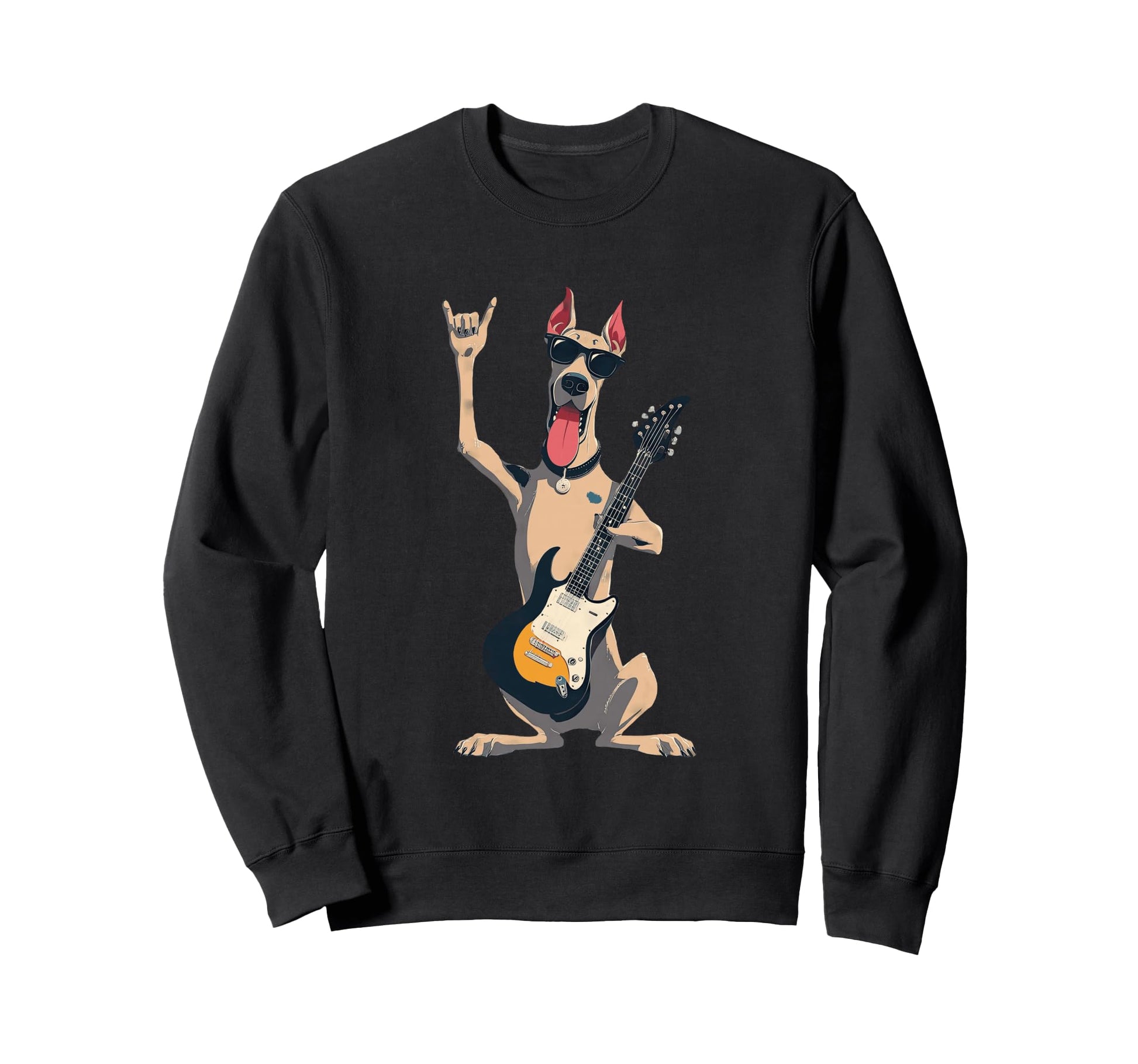 Funny Rock Dog Guitar Playing Sweatshirt - Minimalist Print Men Women - T-Shirt, Sweatshirt, Hoodie