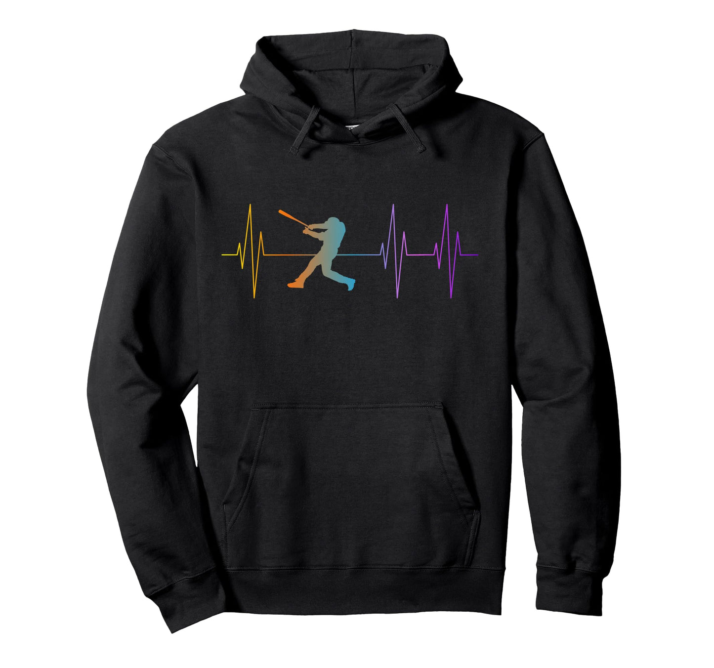 Baseball Fan Heartbeat Pulse Rainbow Hoodie - Unique Graphic Men Women - T-Shirt, Sweatshirt, Hoodie