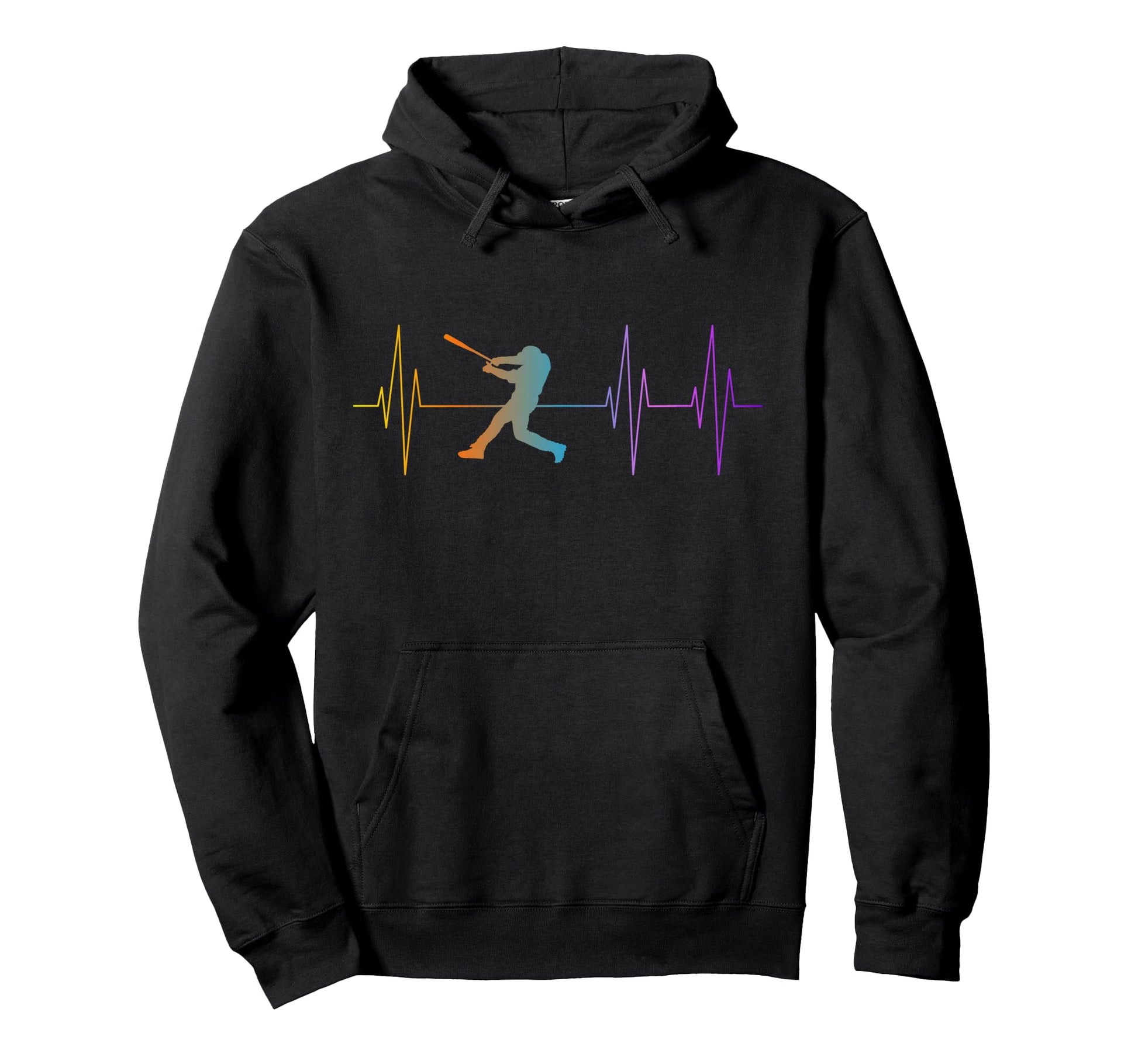 Baseball Fan Heartbeat Pulse Rainbow Hoodie - Unique Graphic Men Women - T-Shirt, Sweatshirt, Hoodie