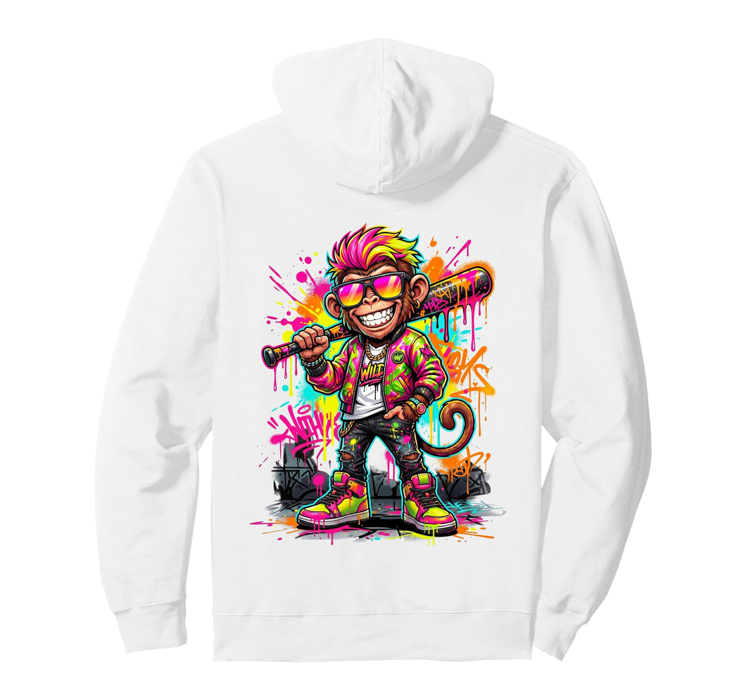 Monkey Baseball Drip Funny Animal Party Hoodie - Custom Art Print Unisex - T-Shirt, Sweatshirt, Hoodie