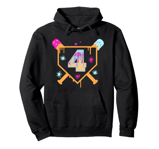 4Th Birthday Baseball Drip 4 Year Old Hoodie - Fun Novelty Design Men Women - T-Shirt, Sweatshirt, Hoodie