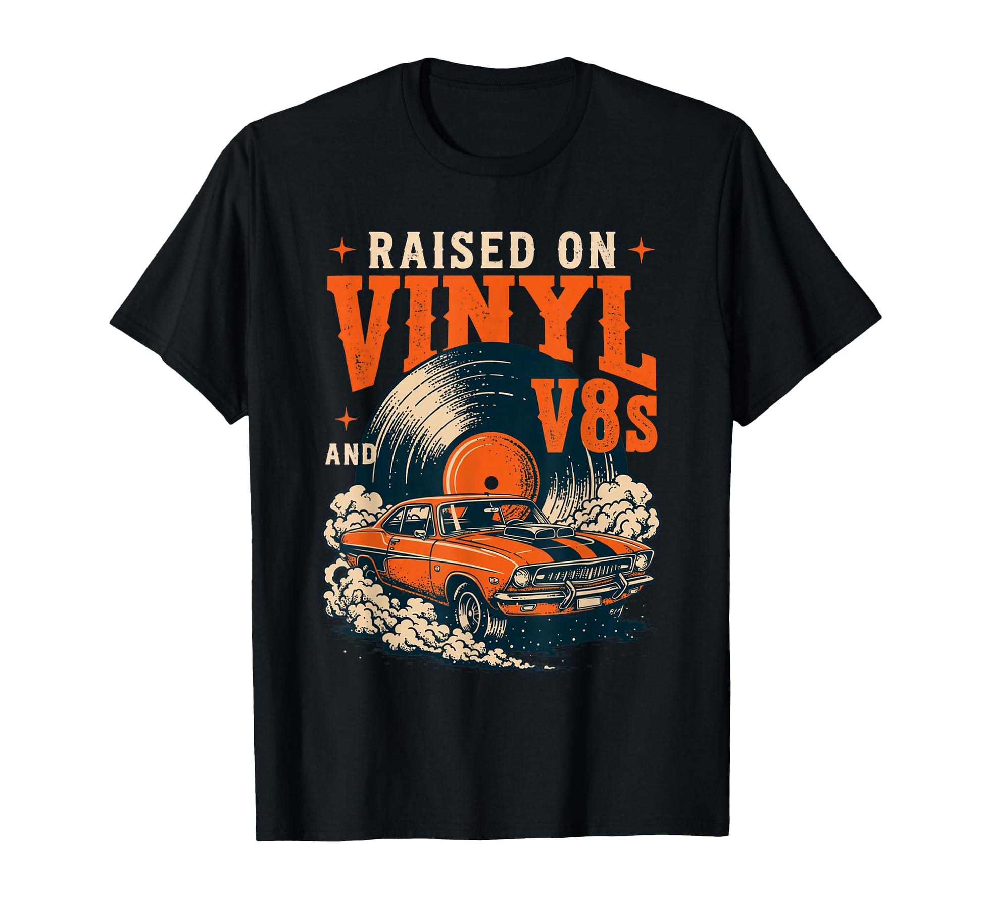 Raised Vinyl And V8S Car Music T-Shirt - Fun Novelty Design Men Women - T-Shirt, Sweatshirt, Hoodie