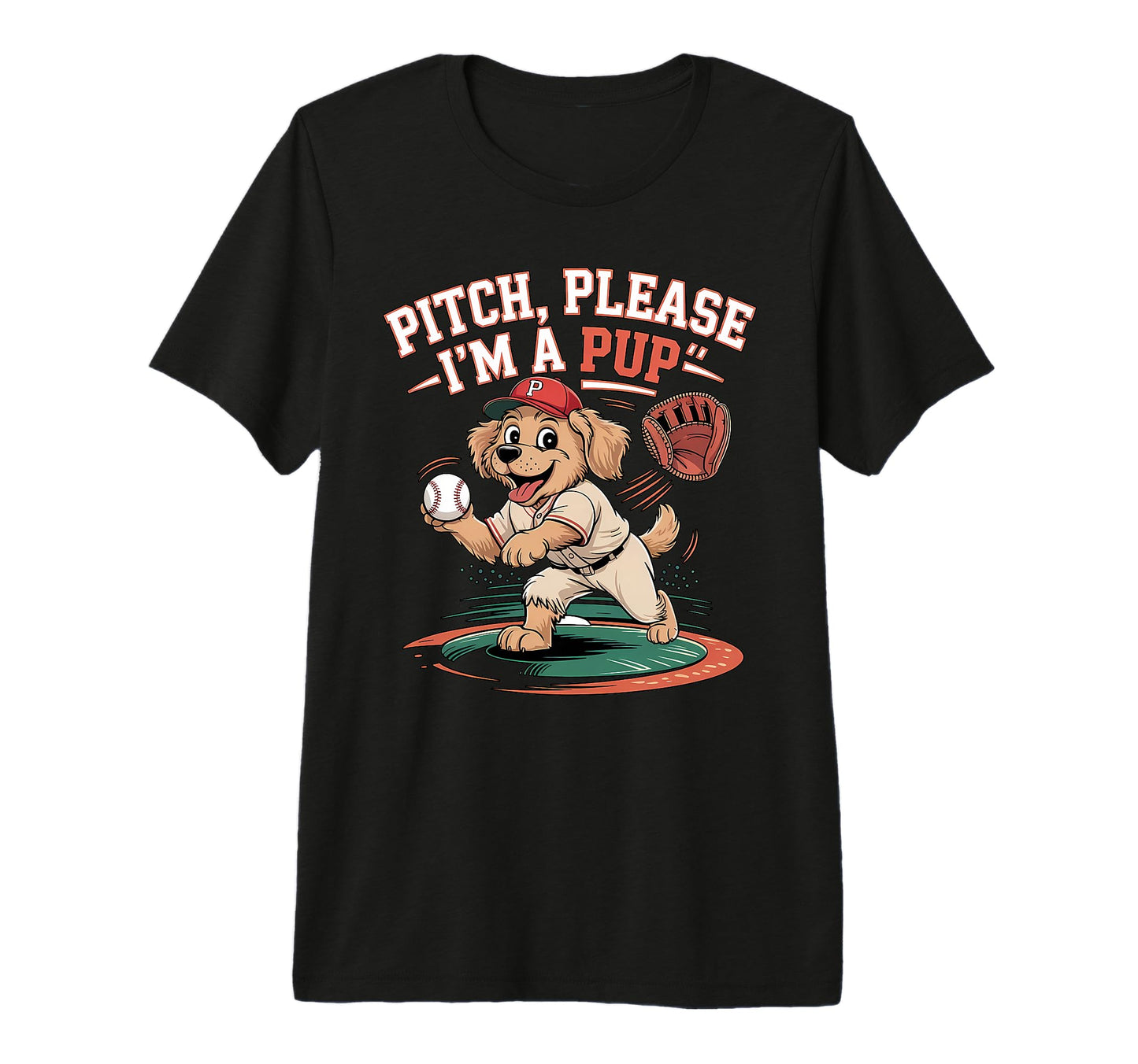 Pitch Please Pup Funny Baseball Dog T-Shirt - Unique Graphic Unisex - T-Shirt, Sweatshirt, Hoodie