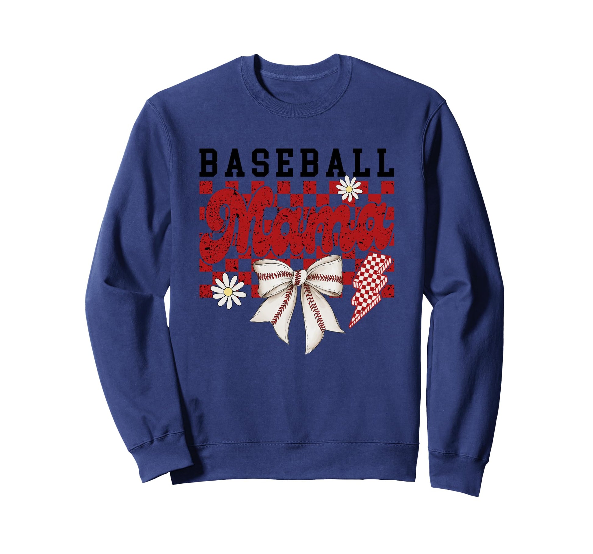 Baseball Mama Checkered Daisy Sweatshirt - Minimalist Print Men Women - T-Shirt, Sweatshirt, Hoodie