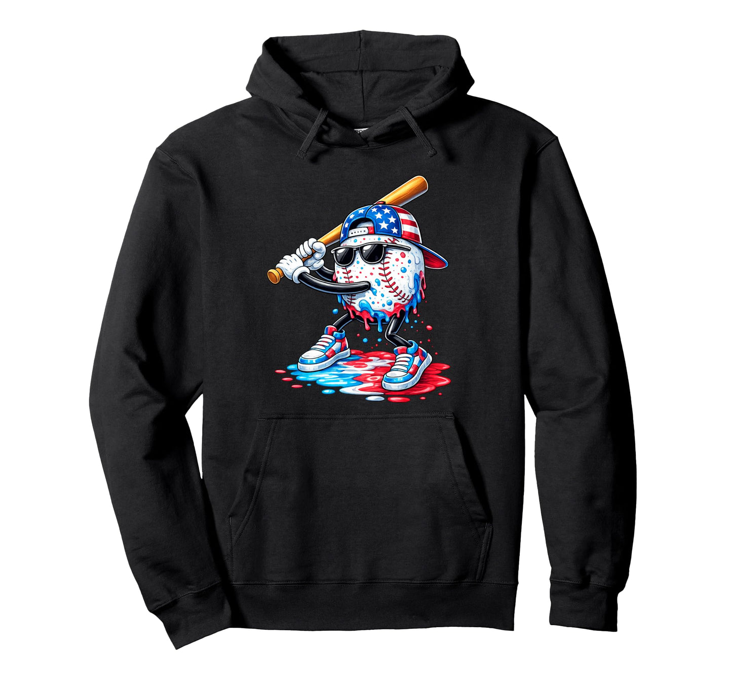 Baseball Ice Cream American Flag Funny Hoodie - Unique Graphic for Adults - T-Shirt, Sweatshirt, Hoodie