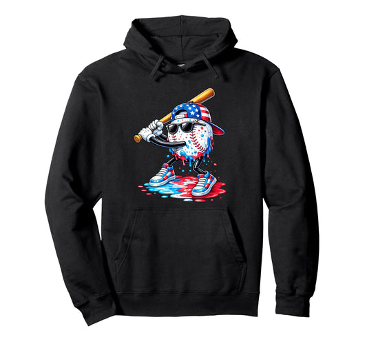Baseball Ice Cream American Flag Funny Hoodie - Unique Graphic for Adults - T-Shirt, Sweatshirt, Hoodie
