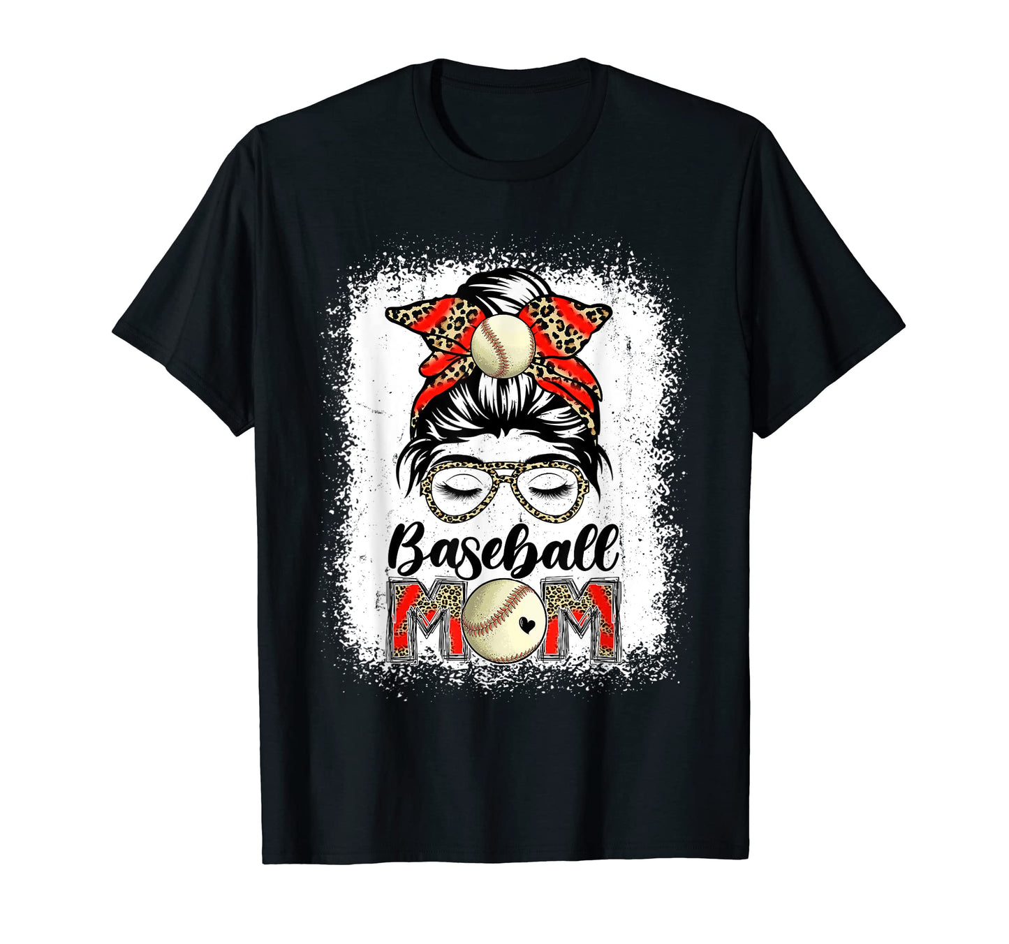 Baseball Mom Game Day Messy Bun Leopard T-Shirt - Aesthetic Graphic Unisex - T-Shirt, Sweatshirt, Hoodie