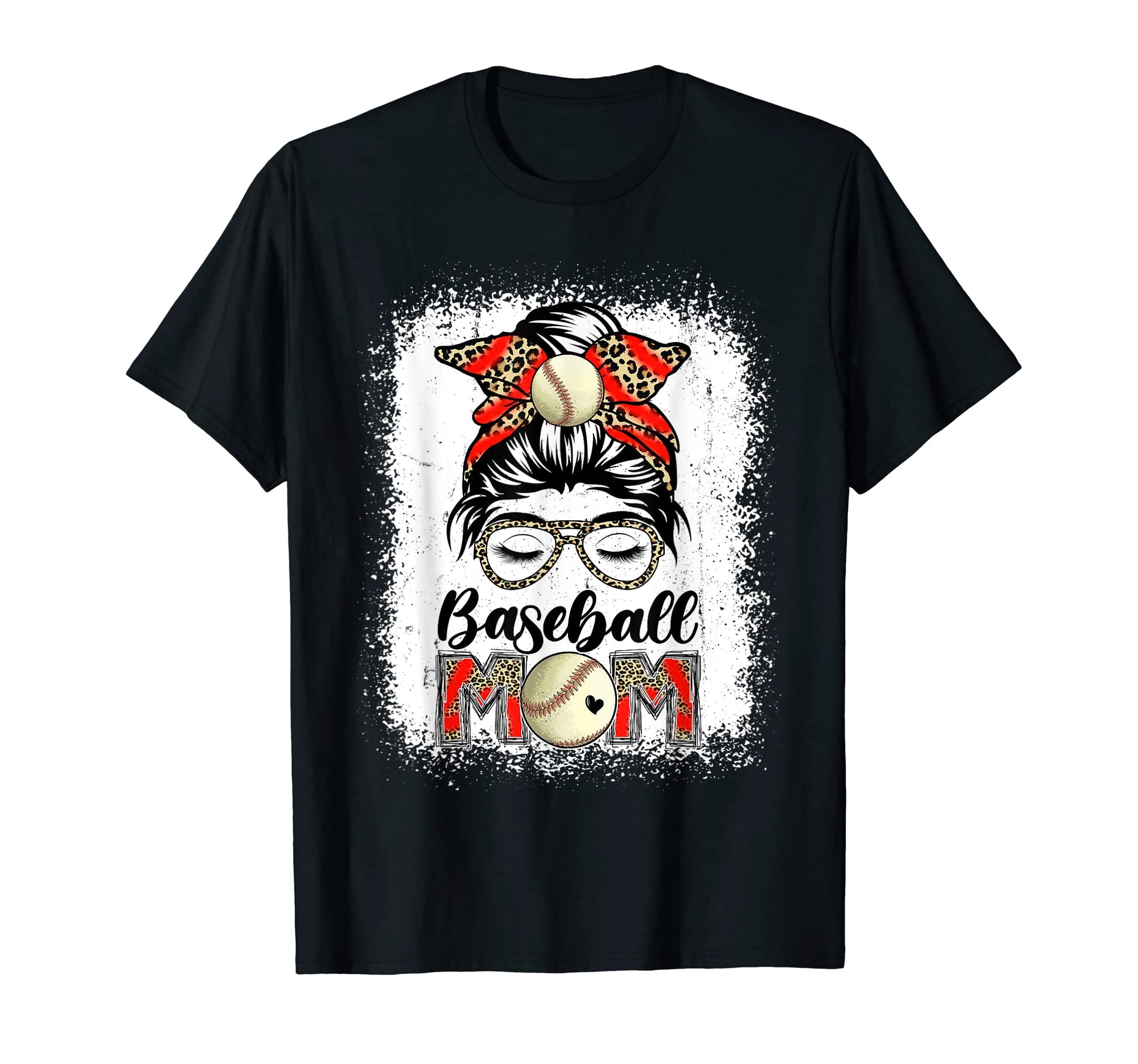 Baseball Mom Game Day Messy Bun Leopard T-Shirt - Aesthetic Graphic Unisex - T-Shirt, Sweatshirt, Hoodie