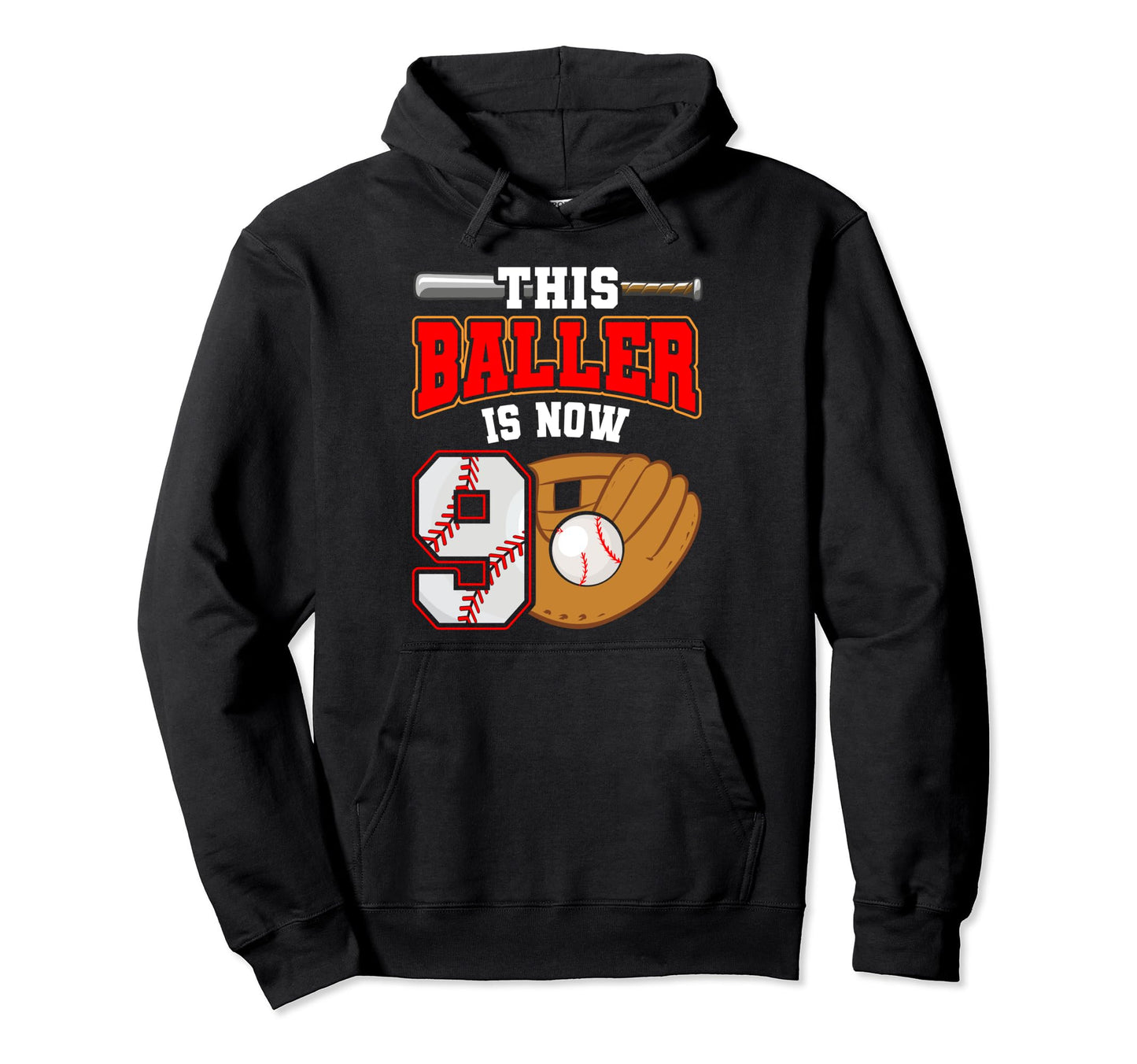 This Baller Is Now 9 Baseball Birthday Hoodie - Trendy Graphic Men Women - T-Shirt, Sweatshirt, Hoodie