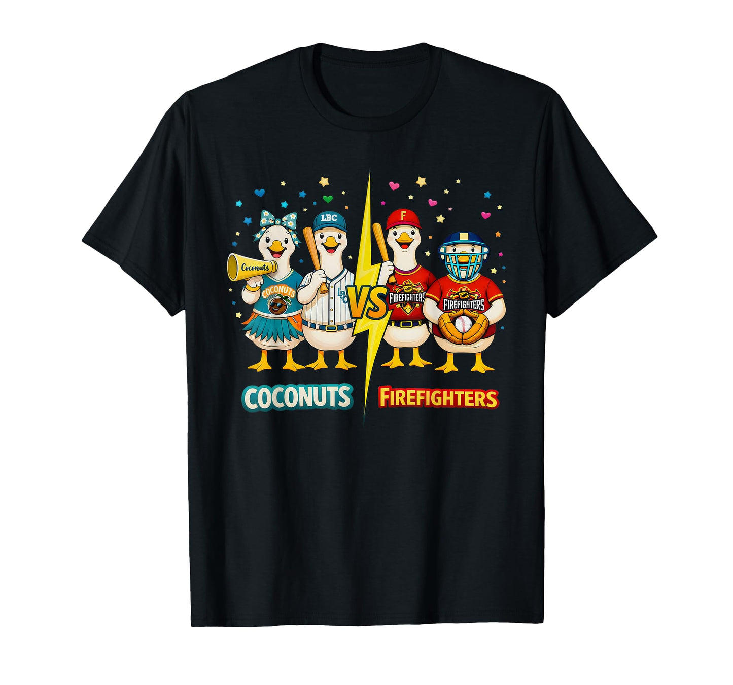 Coconuts Vs Firefighters Baseball Goose T-Shirt - Custom Art Print Unisex - T-Shirt, Sweatshirt, Hoodie