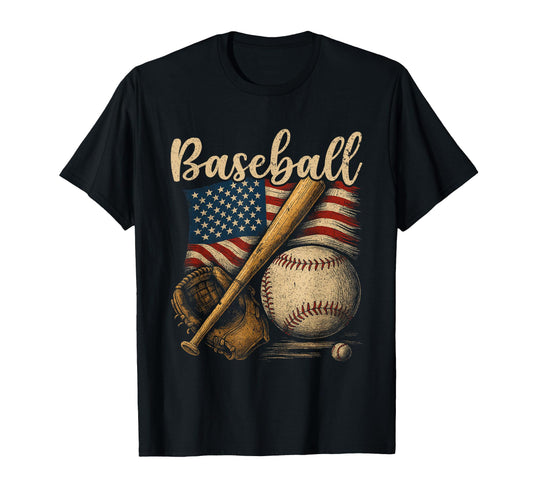 Baseball American Flag Baseball Player T-Shirt - Minimalist Print Unisex - T-Shirt, Sweatshirt, Hoodie