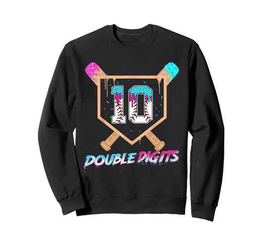 Baseball Drip 10Th Birthday Sweatshirt - Minimalist Print for Adults - T-Shirt, Sweatshirt, Hoodie