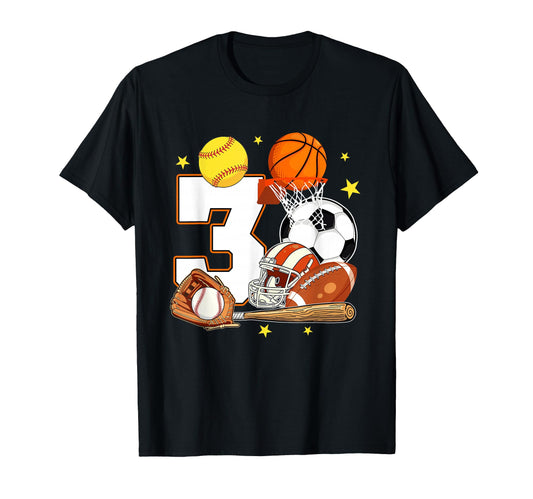3Rd Birthday Sports Birthday Theme 3 T-Shirt - Novelty Apparel Men Women - T-Shirt, Sweatshirt, Hoodie