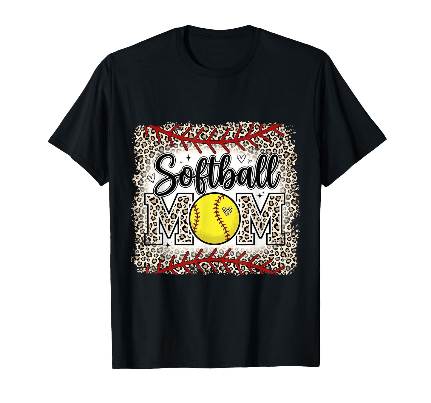 Softball Mom Leopard Yellow Heart T Ball T-Shirt - Streetwear Style Unisex - T-Shirt, Sweatshirt, Hoodie