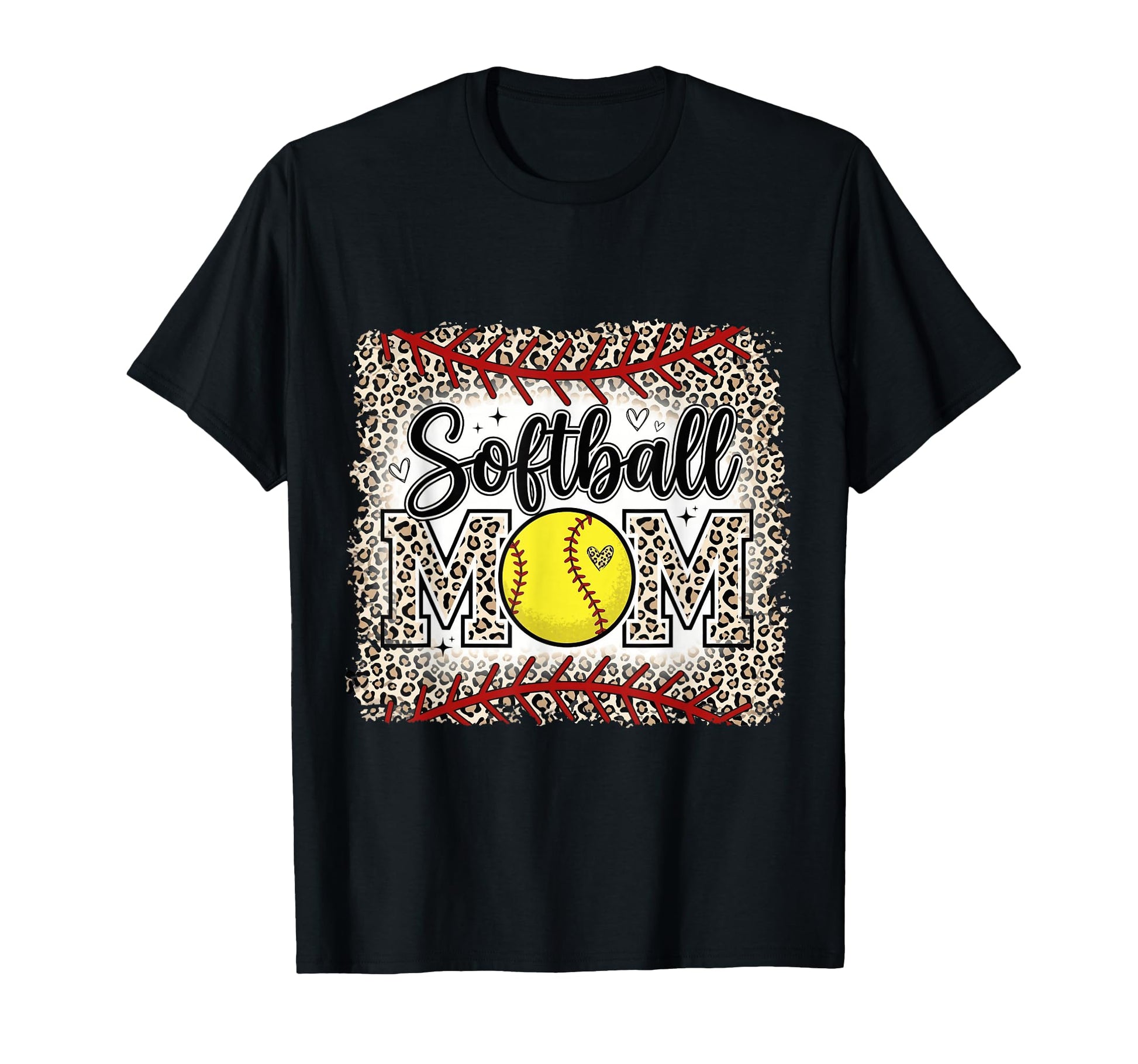 Softball Mom Leopard Yellow Heart T Ball T-Shirt - Streetwear Style Unisex - T-Shirt, Sweatshirt, Hoodie