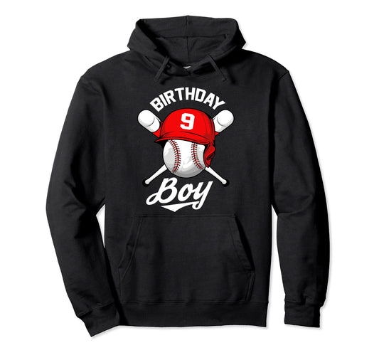 Baseball 9Th Birthday Party 9 Years Hoodie - Aesthetic Graphic for Adults - T-Shirt, Sweatshirt, Hoodie