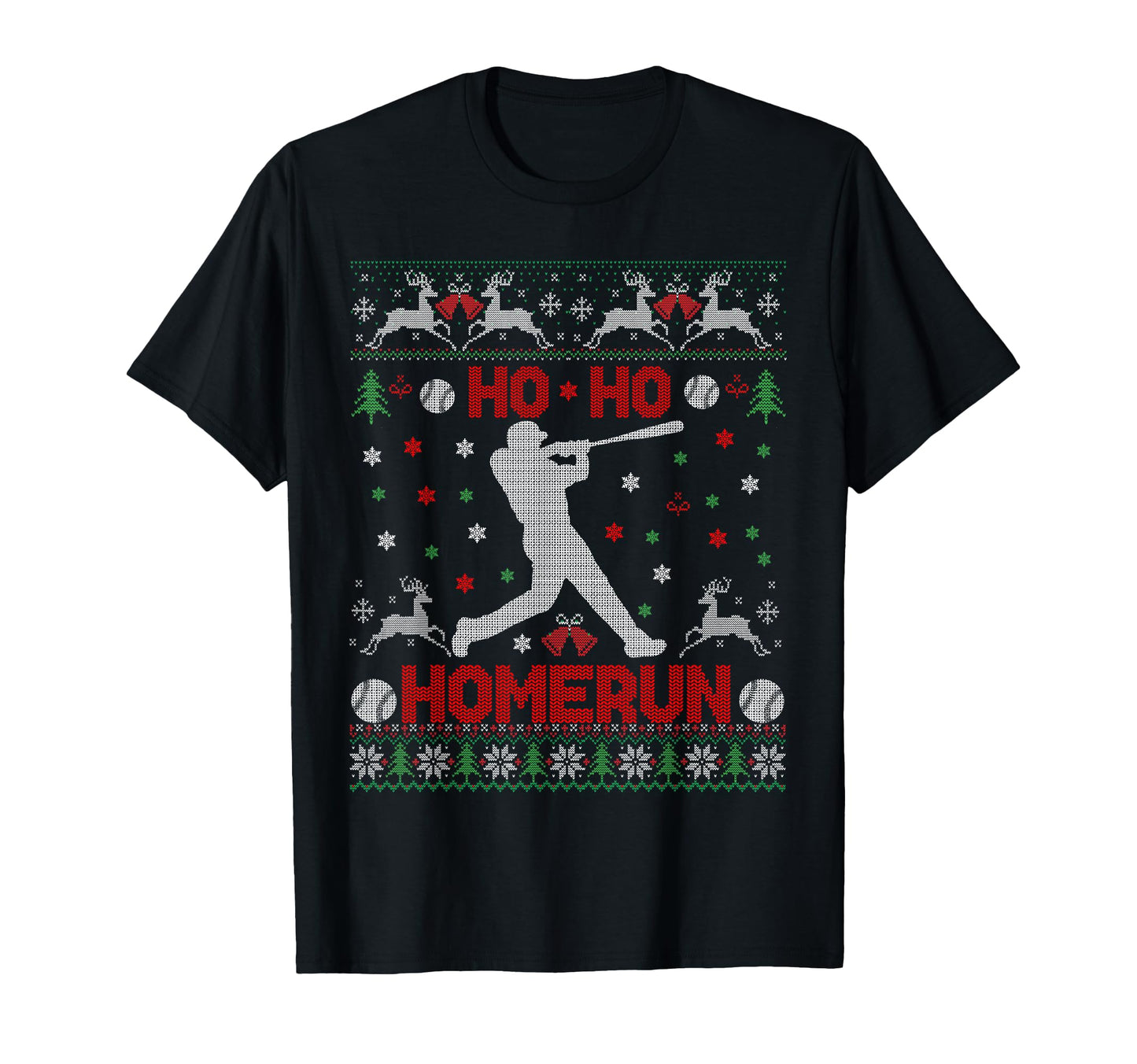Baseball Softball Ho Ho Homerun Ugly Party T-Shirt - Unique Graphic Unisex - T-Shirt, Sweatshirt, Hoodie
