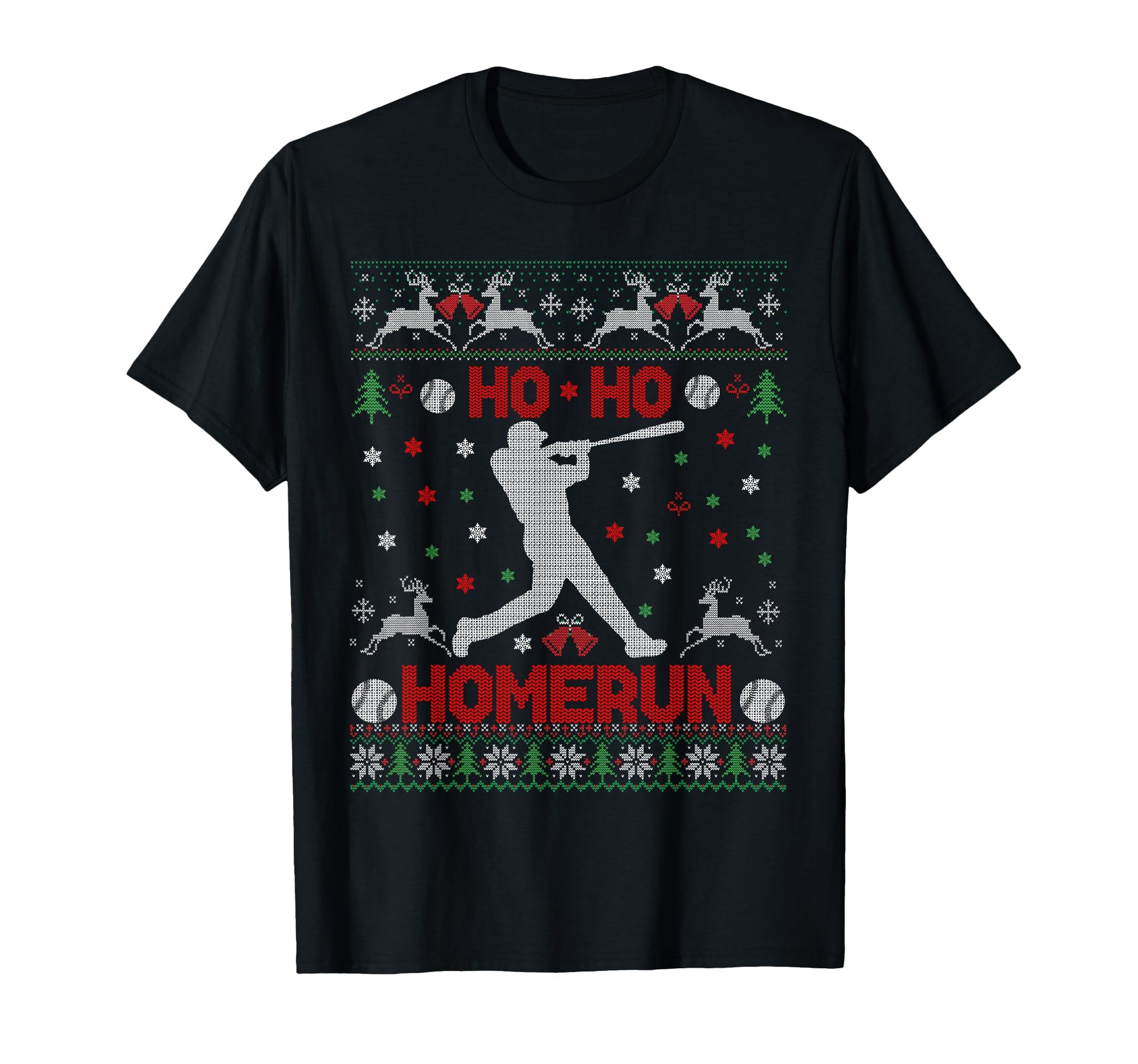 Baseball Softball Ho Ho Homerun Ugly Party T-Shirt - Unique Graphic Unisex - T-Shirt, Sweatshirt, Hoodie
