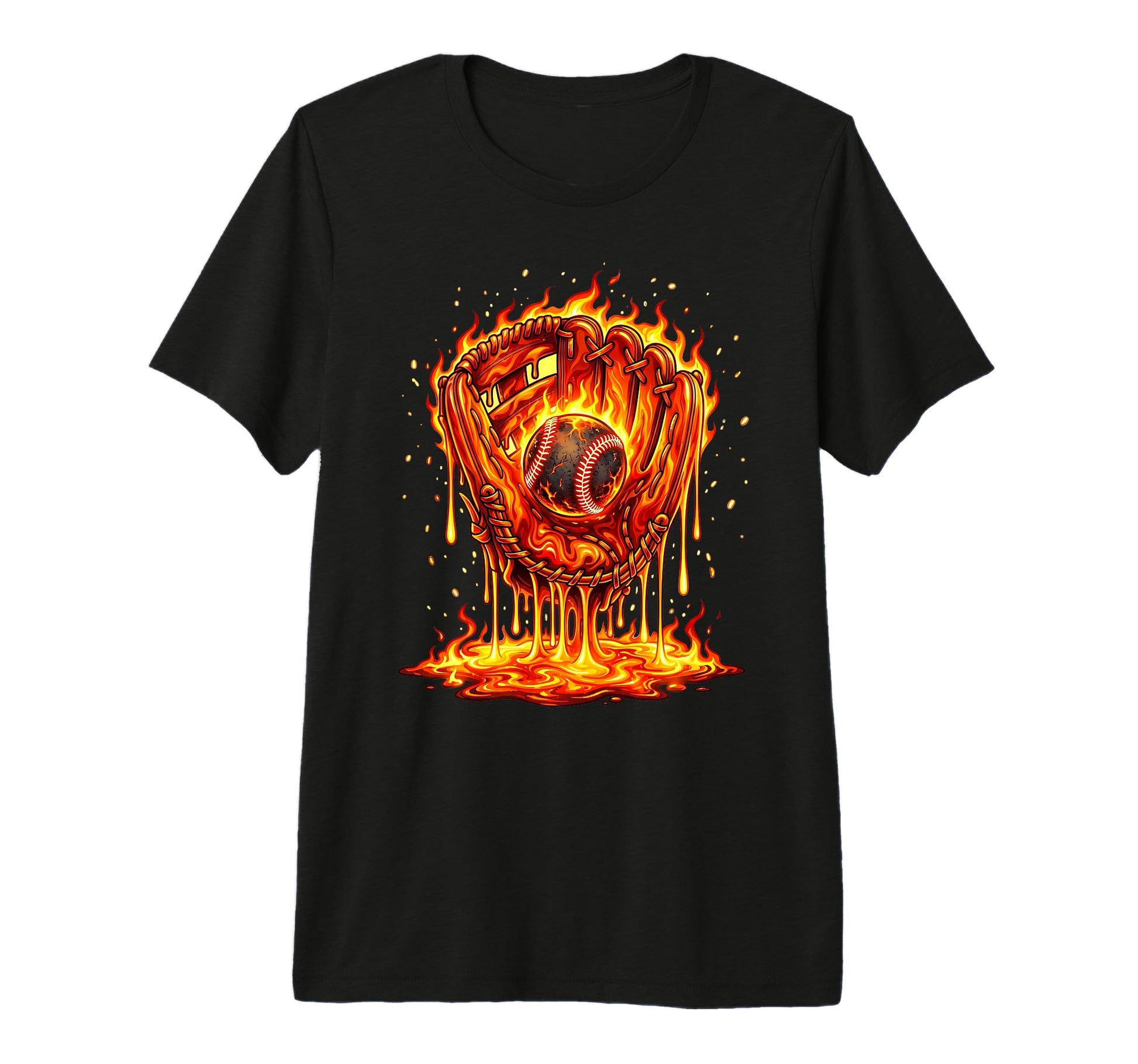 Baseball Glove Drip Flames Melting T-Shirt - Graphic Print for Adults - T-Shirt, Sweatshirt, Hoodie