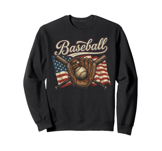 American Flag Baseball Player Sweatshirt - Fun Novelty Design for Adults - T-Shirt, Sweatshirt, Hoodie