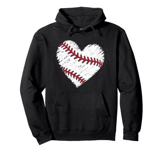 Baseball Distressed Heart Hoodie - Casual Everyday Wear Unisex - T-Shirt, Sweatshirt, Hoodie