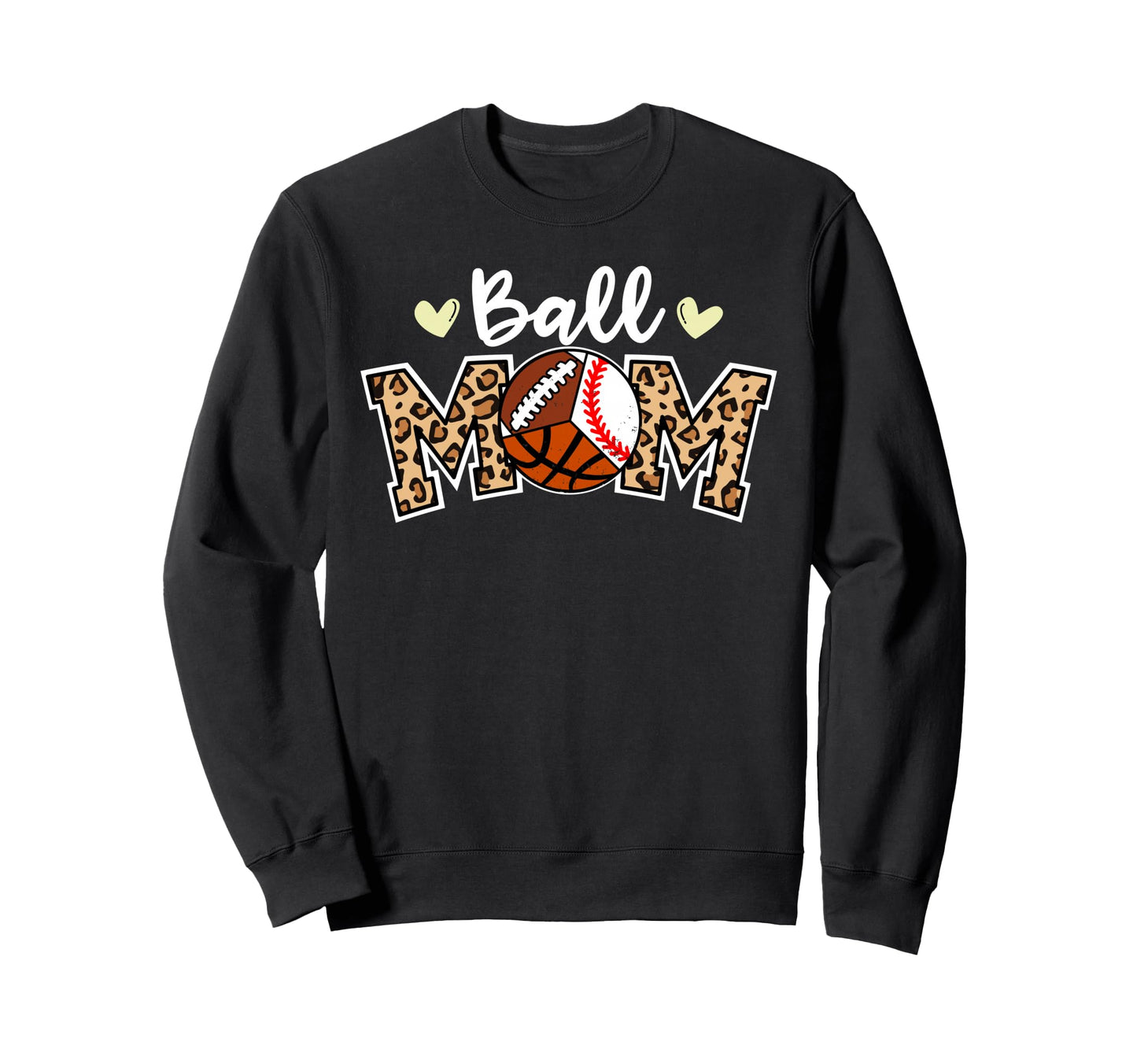 Ball Mom Leopard Baseball Basketball Sweatshirt - Graphic Print Men Women - T-Shirt, Sweatshirt, Hoodie