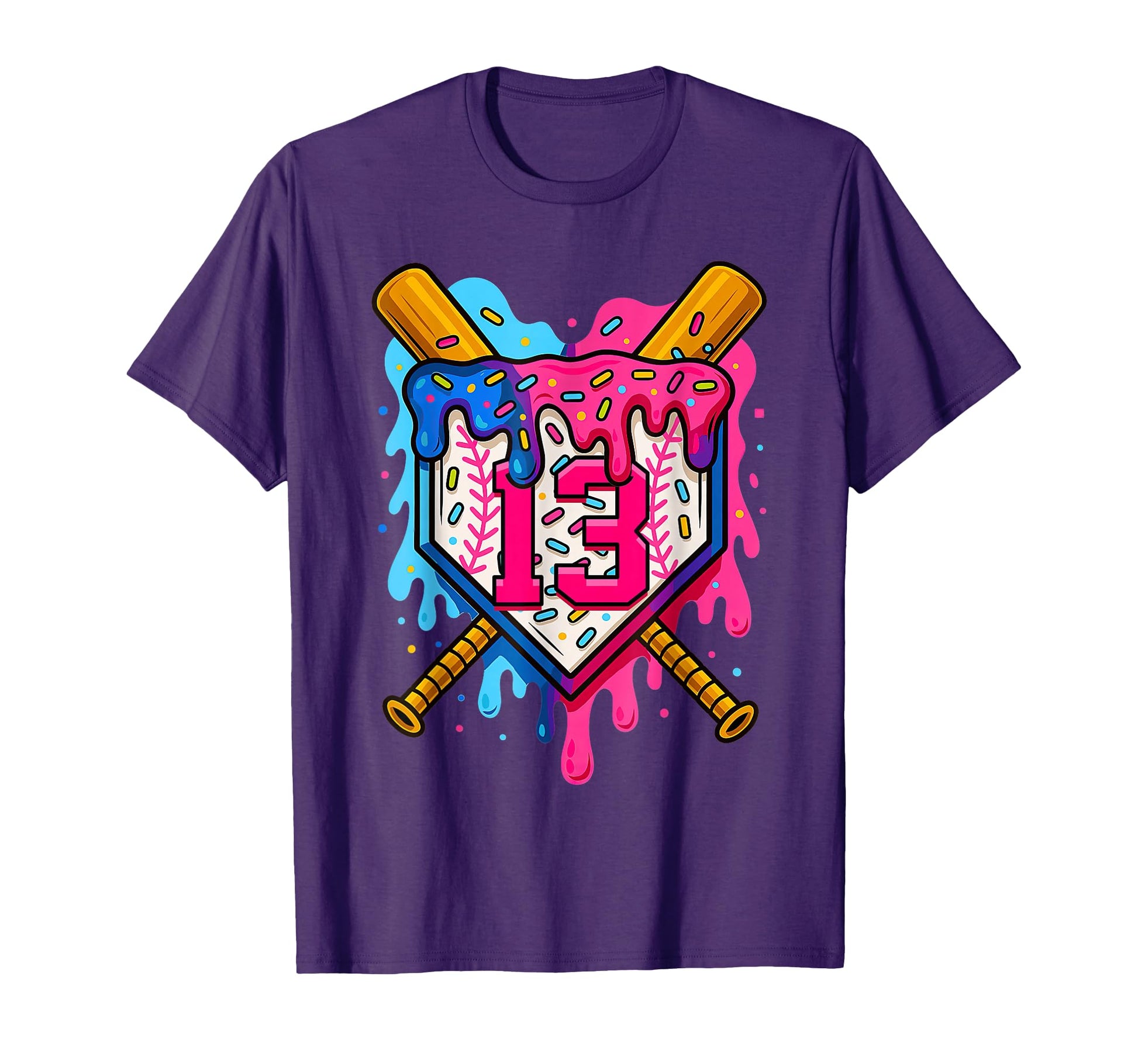 13Th Baseball Birthday Ice Cream Drip T-Shirt - Streetwear Style Men Women - T-Shirt, Sweatshirt, Hoodie