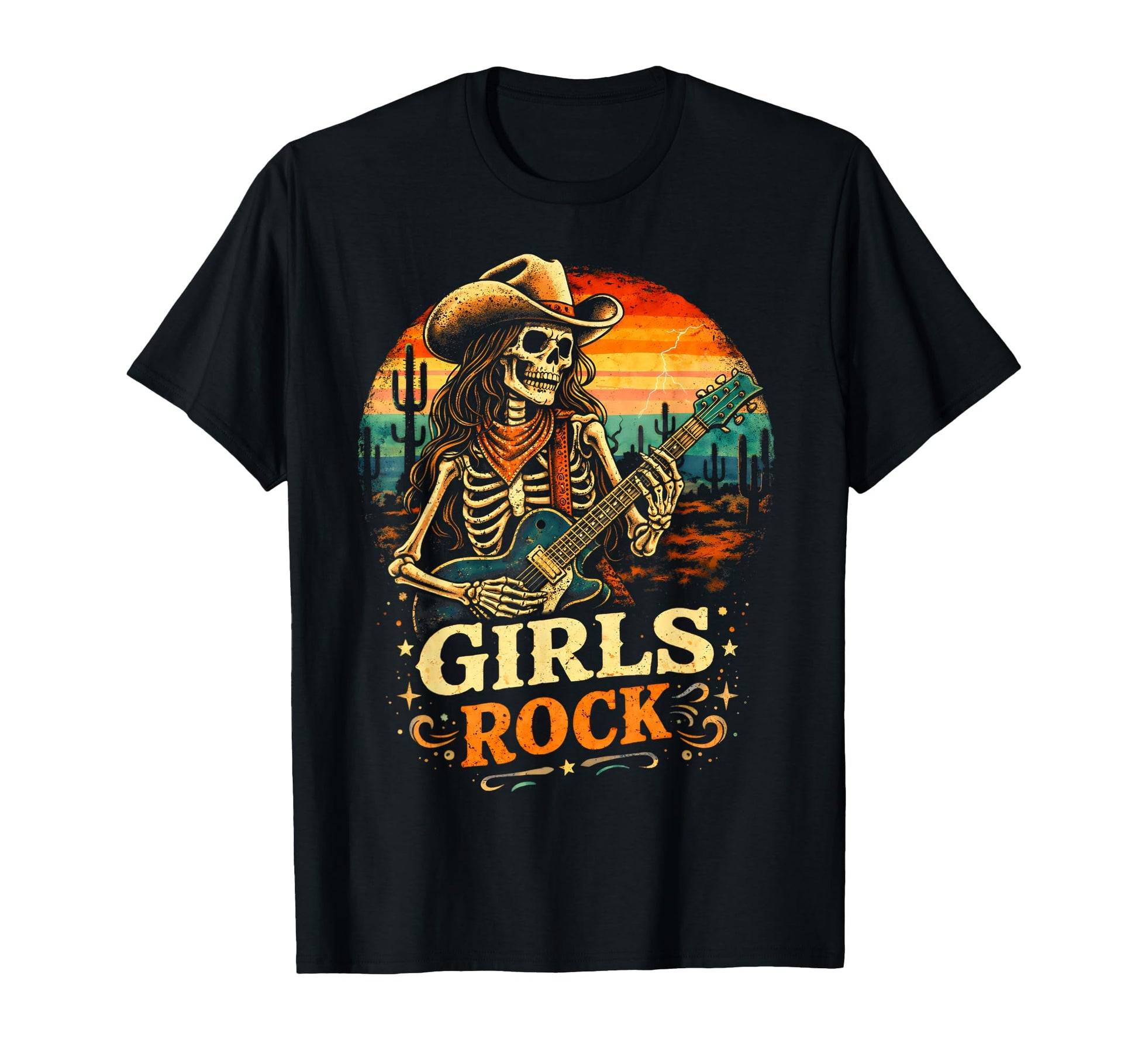 Rock Cowgirl Guitar Western Rockn Roll T-Shirt - Aesthetic Graphic Unisex - T-Shirt, Sweatshirt, Hoodie