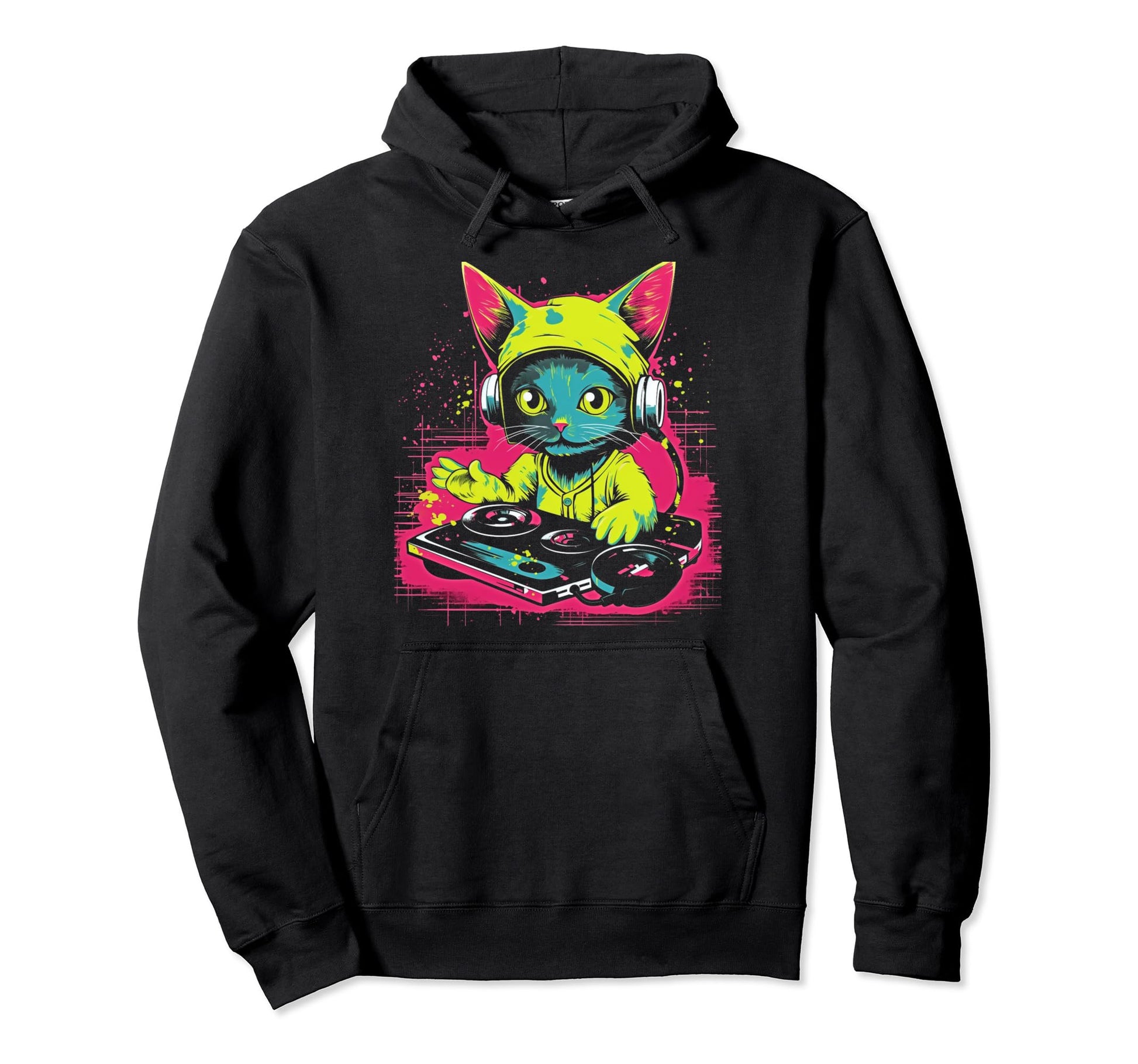 Kawaii Cat Dj Japanese Edm Y2K Aesthetic 8 Hoodie - Minimalist Print Unisex - T-Shirt, Sweatshirt, Hoodie