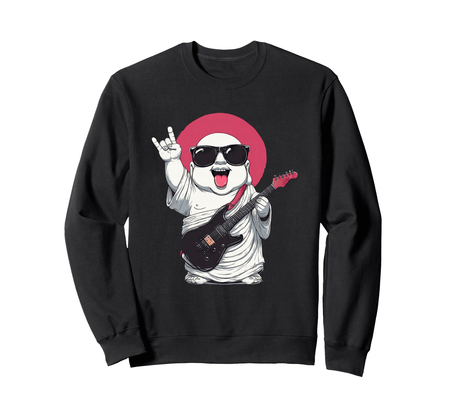 Funny Buddha Rock Music Guitar Player Sweatshirt - Graphic Print Men Women - T-Shirt, Sweatshirt, Hoodie