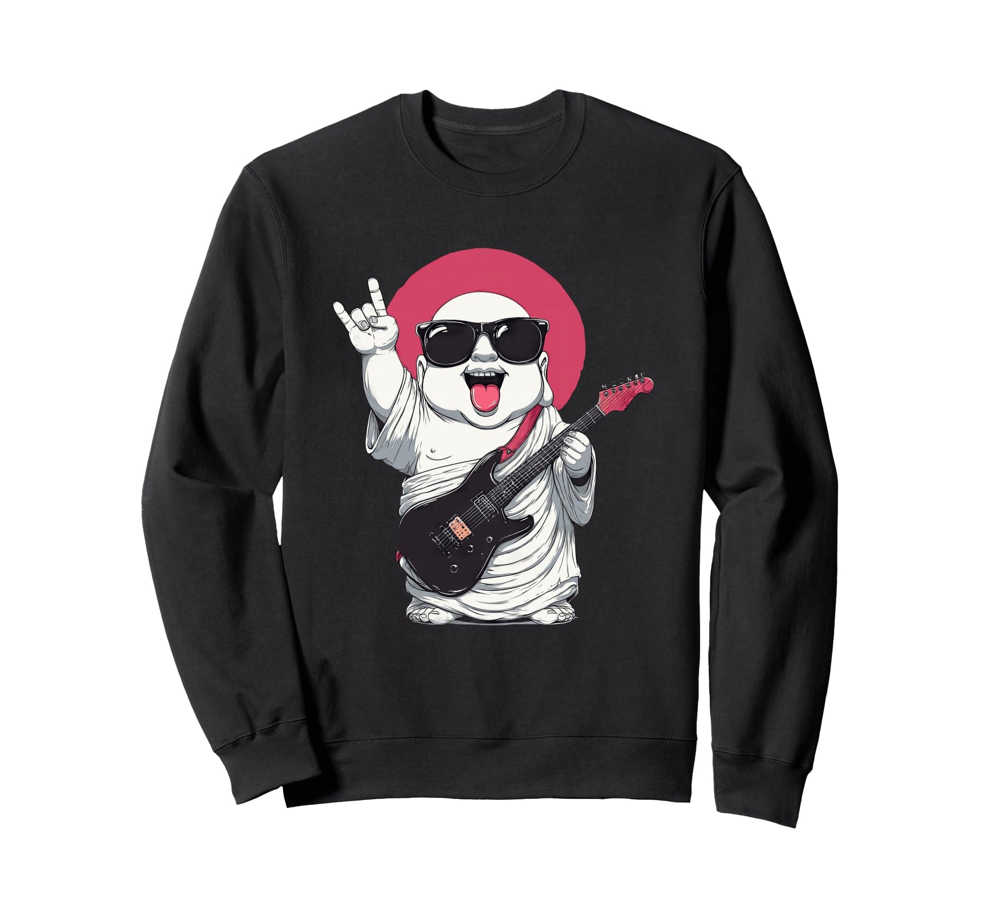 Funny Buddha Rock Music Guitar Player Sweatshirt - Graphic Print Men Women - T-Shirt, Sweatshirt, Hoodie