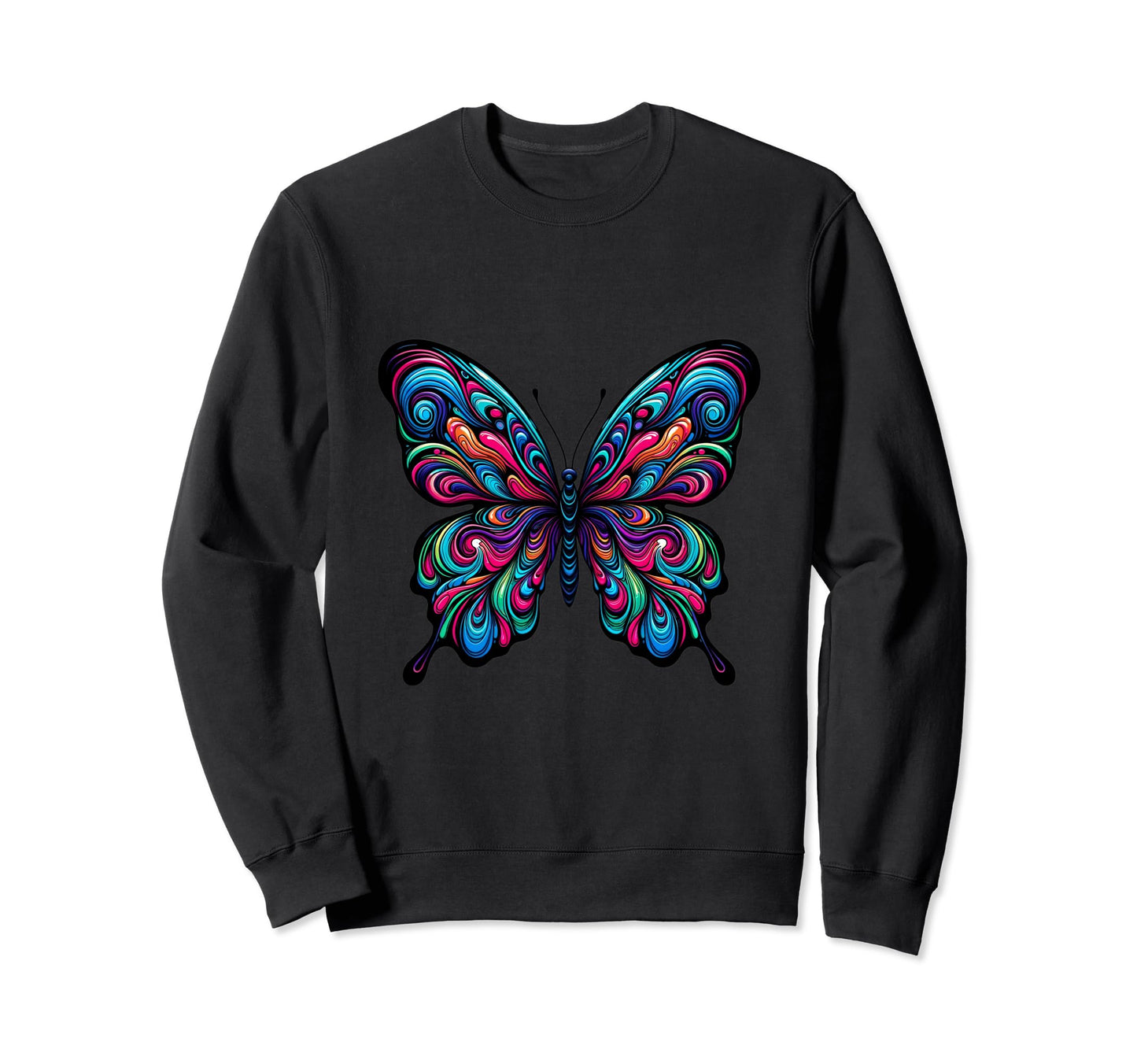 Vibrant Psychedelic Butterfly Color Sweatshirt - Graphic Print Unisex - T-Shirt, Sweatshirt, Hoodie