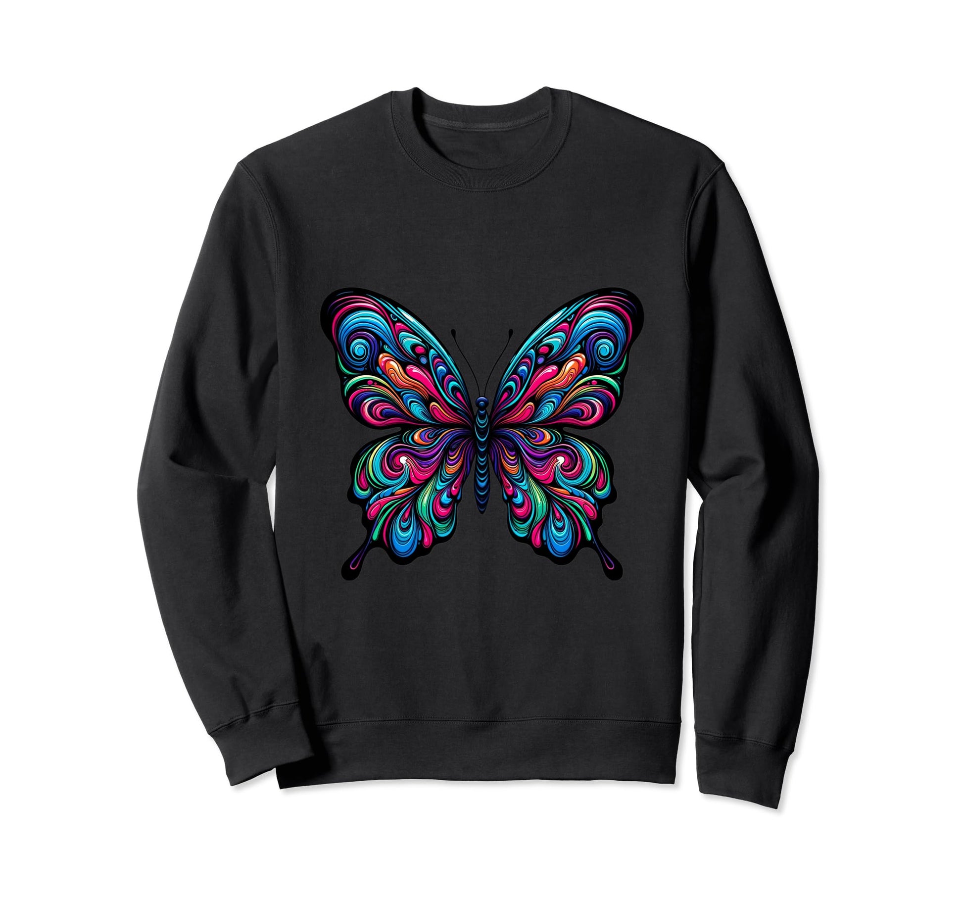 Vibrant Psychedelic Butterfly Color Sweatshirt - Graphic Print Unisex - T-Shirt, Sweatshirt, Hoodie