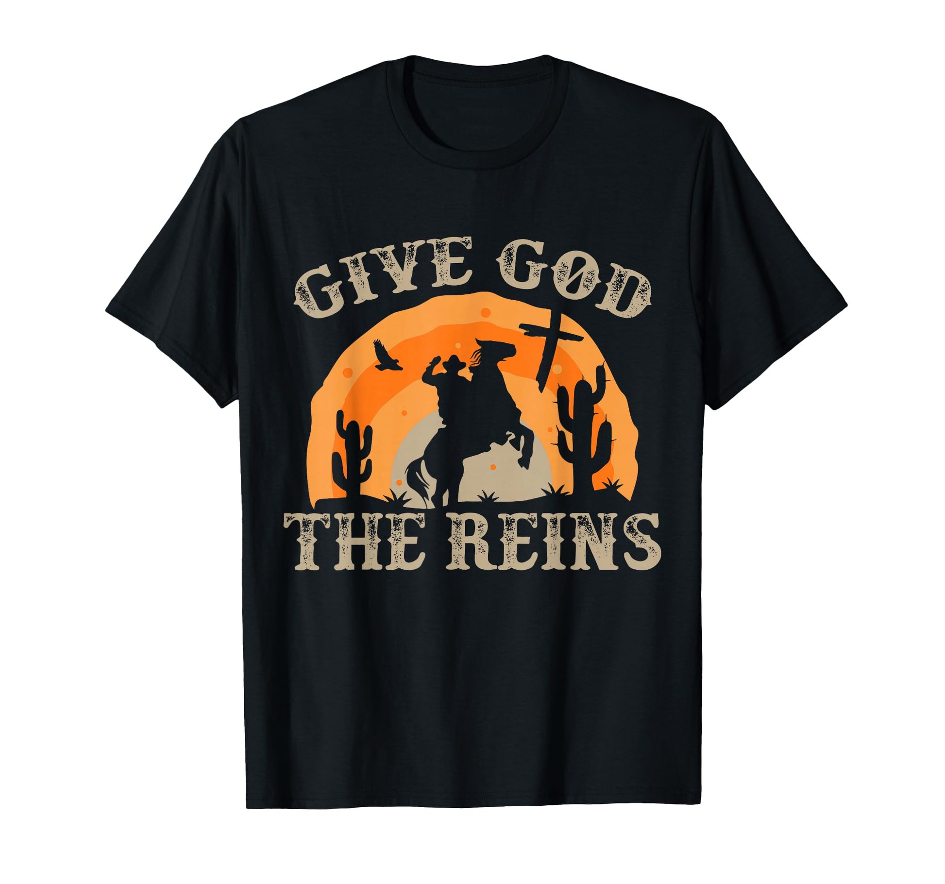 Give God Reins Cowboy Christian T-Shirt - Minimalist Print Men Women - T-Shirt, Sweatshirt, Hoodie