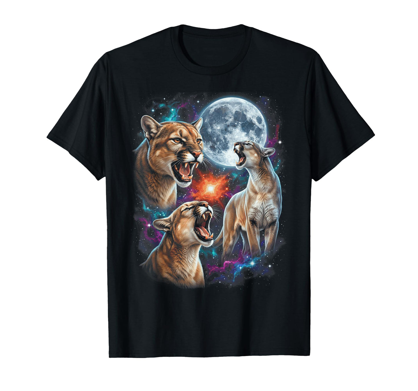 Cougar Mountain Lion Galaxy Moon T-Shirt - Unique Graphic for Adults - T-Shirt, Sweatshirt, Hoodie