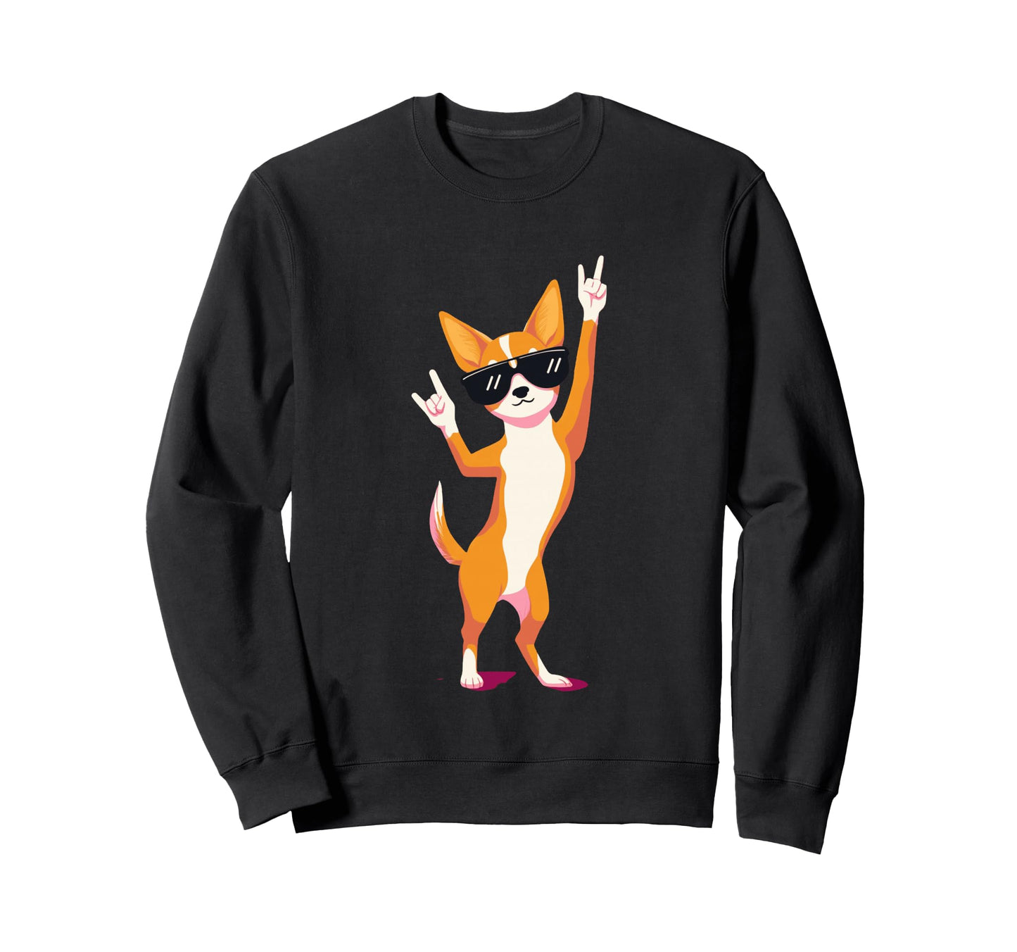 Chihuahua Dog Dancing Rock Hand Sign Sweatshirt - Graphic Print Men Women - T-Shirt, Sweatshirt, Hoodie