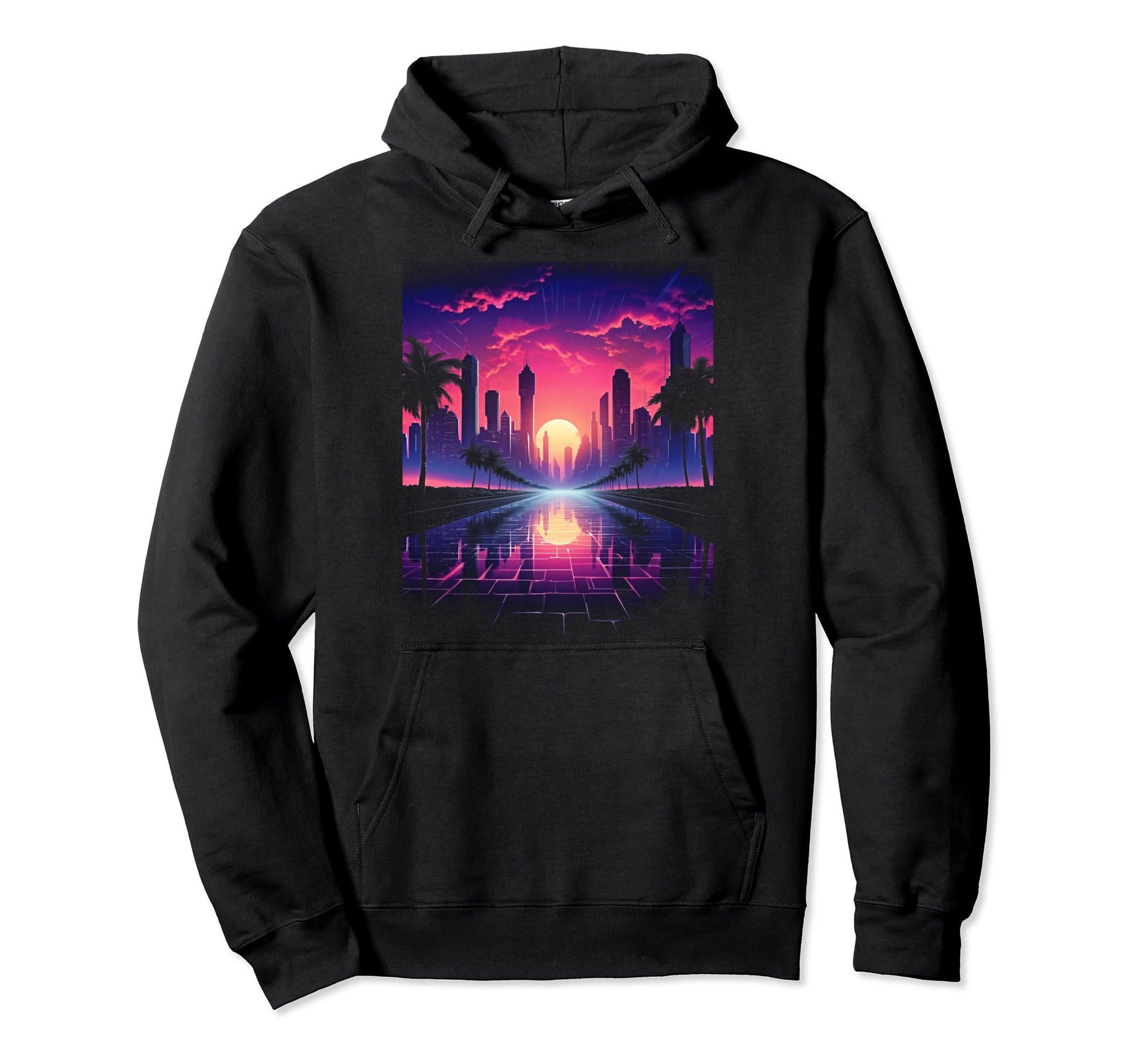 Vaporwave Cityscape 80S Synthwave 3 Hoodie - Unique Graphic for Adults - T-Shirt, Sweatshirt, Hoodie