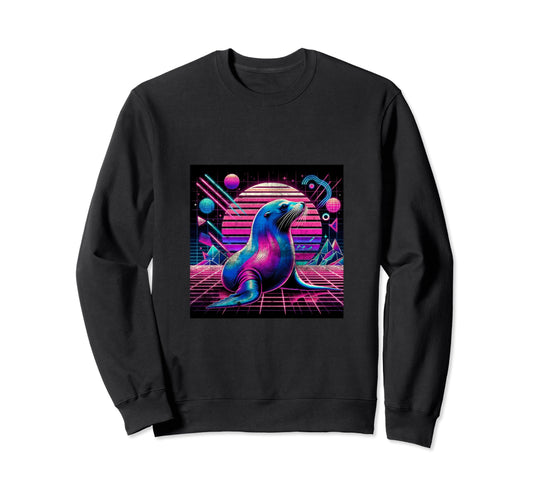 80S Sea Lion Synthwave Ocean Animal Sweatshirt - Fun Novelty Design Unisex - T-Shirt, Sweatshirt, Hoodie