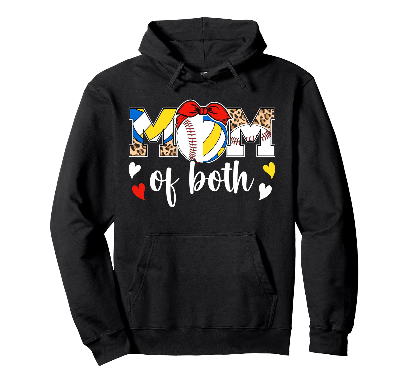 Mom Both Leopard Volleyball Baseball Hoodie - Streetwear Style for Adults - T-Shirt, Sweatshirt, Hoodie