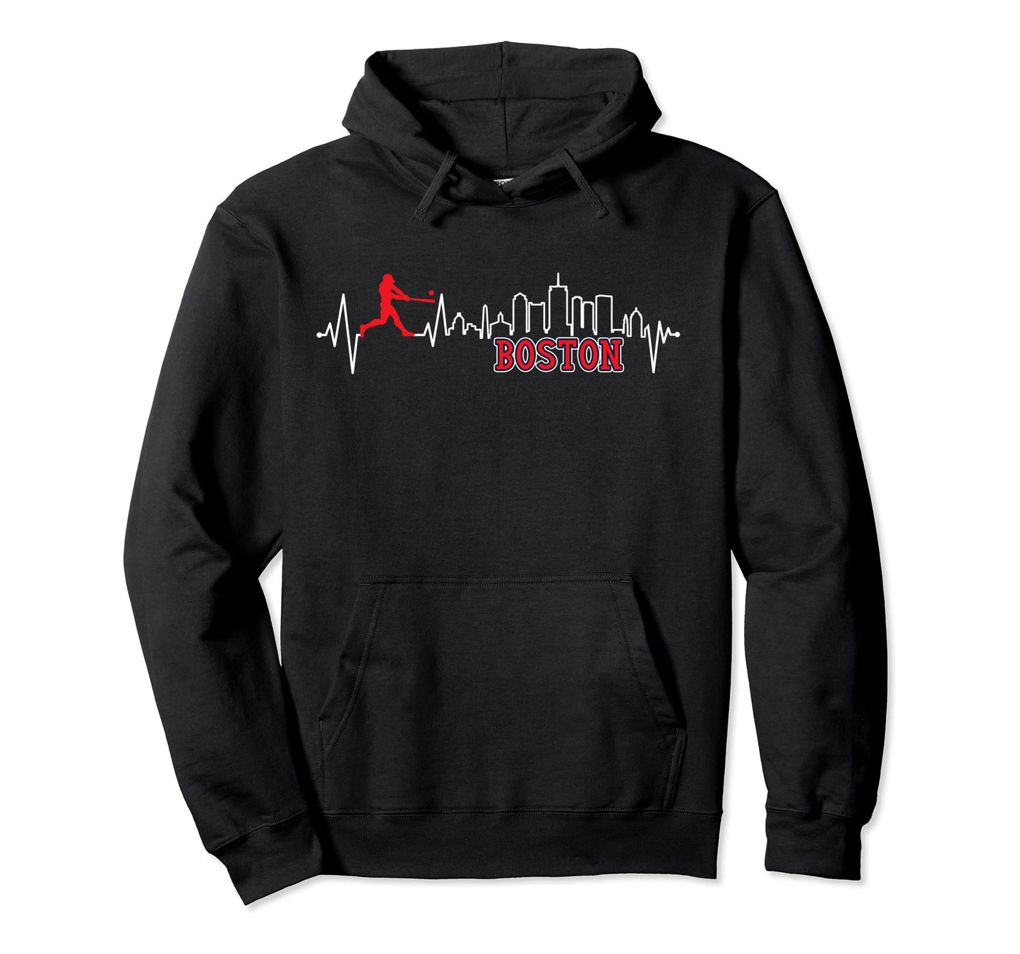 Boston Skyline Baseball Heartbeat Hoodie - Novelty Apparel for Adults - T-Shirt, Sweatshirt, Hoodie