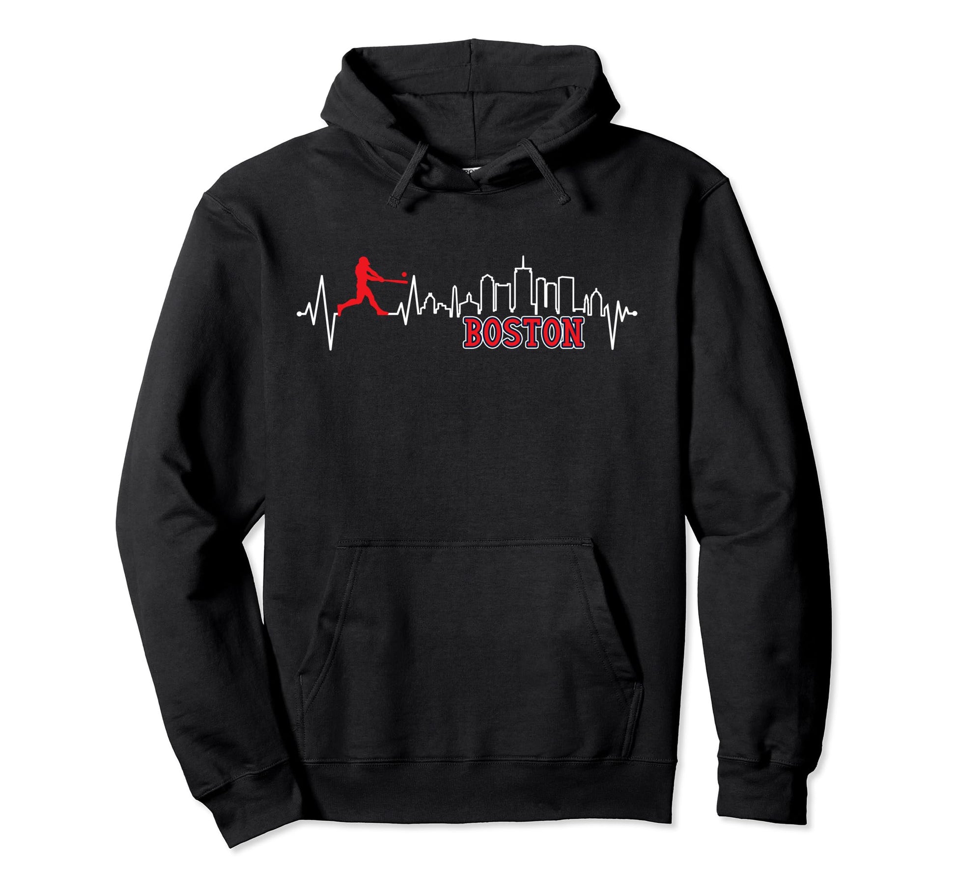 Boston Skyline Baseball Heartbeat Hoodie - Novelty Apparel for Adults - T-Shirt, Sweatshirt, Hoodie