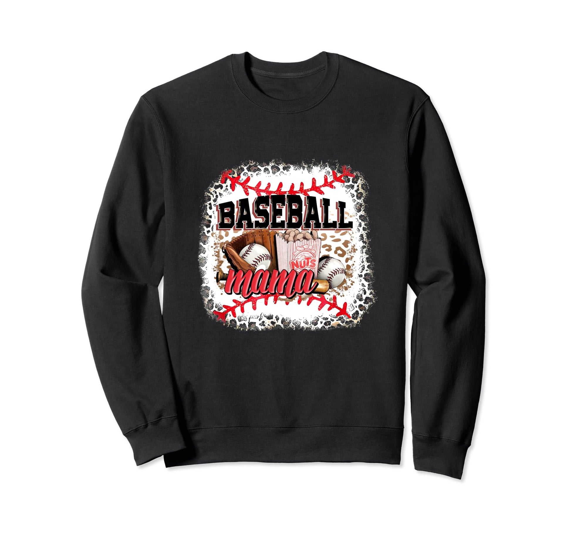 Softball Baseball Mama Mom Leopard Sweatshirt - Custom Art Print Unisex - T-Shirt, Sweatshirt, Hoodie